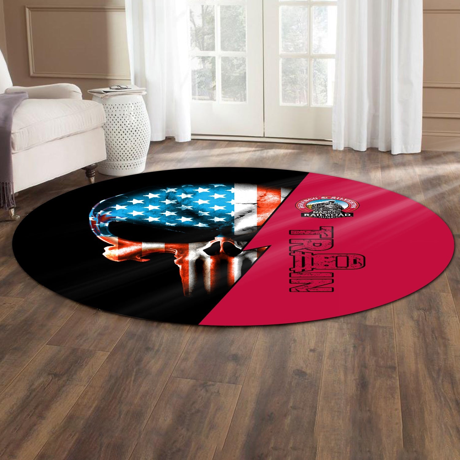 Railspirit Durango And Silverton Narrow Gauge Railroad Round Mat Train Skull American Flag Style Rug All Over Print