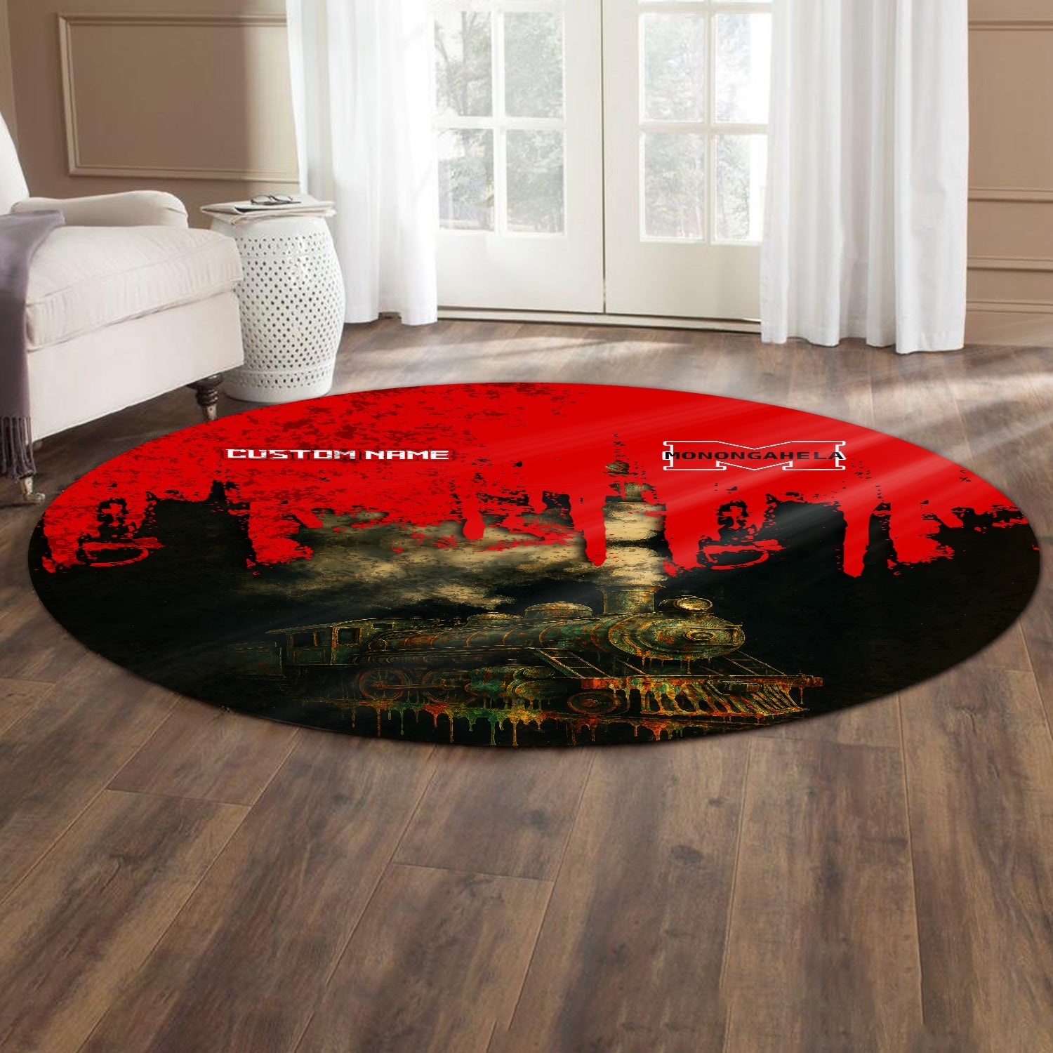 Railspirit Personalized Monongahela Railroad Round Mat Vintage Train Art Style Mat For Locomotive Fans