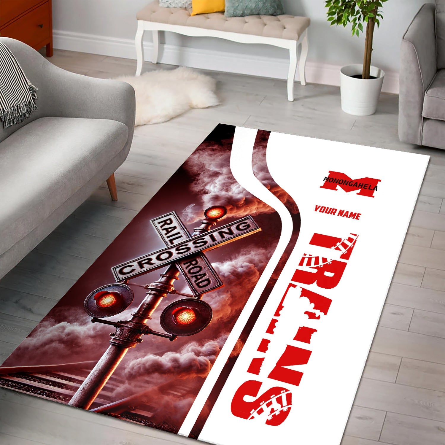 Railspirit Personalized Monongahela Railroad Area Rug Railroad Crossing Sign Rug All Over Print
