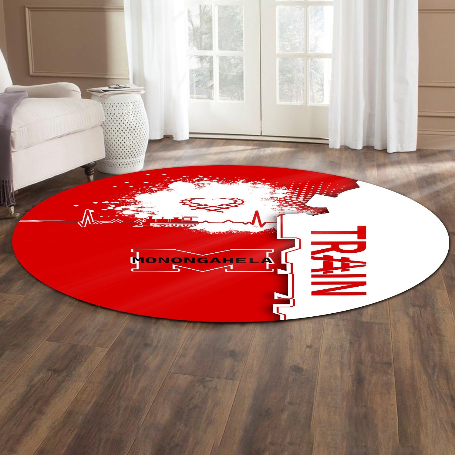 Railspirit Monongahela Railroad Round Mat Engine Heartbeat and Track Love Style Mat Gift Idea For Train Lovers