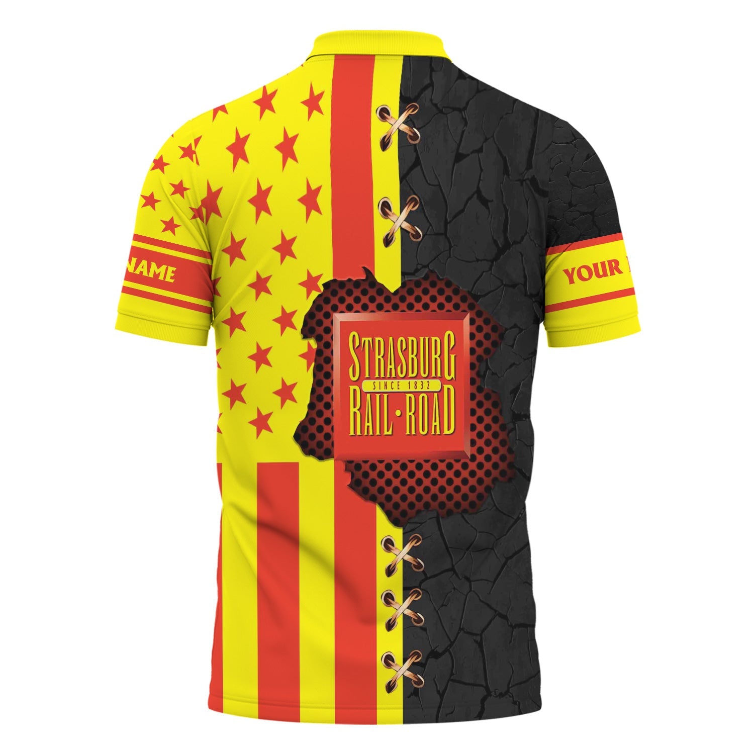 Railspirit Personalized Strasburg Railroad Polo Shirt American Flag with Crack Effect Train Shirt