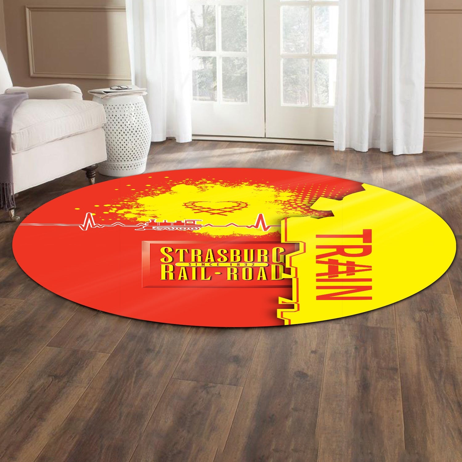 Railspirit Strasburg Railroad Round Mat Engine Heartbeat and Track Love Style Mat Gift Idea For Train Lovers