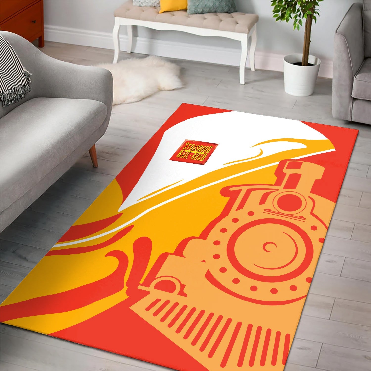 Railspirit Strasburg Railroad Area Rug Flame-Inspired Style Rug Gift Idea For Train Lovers