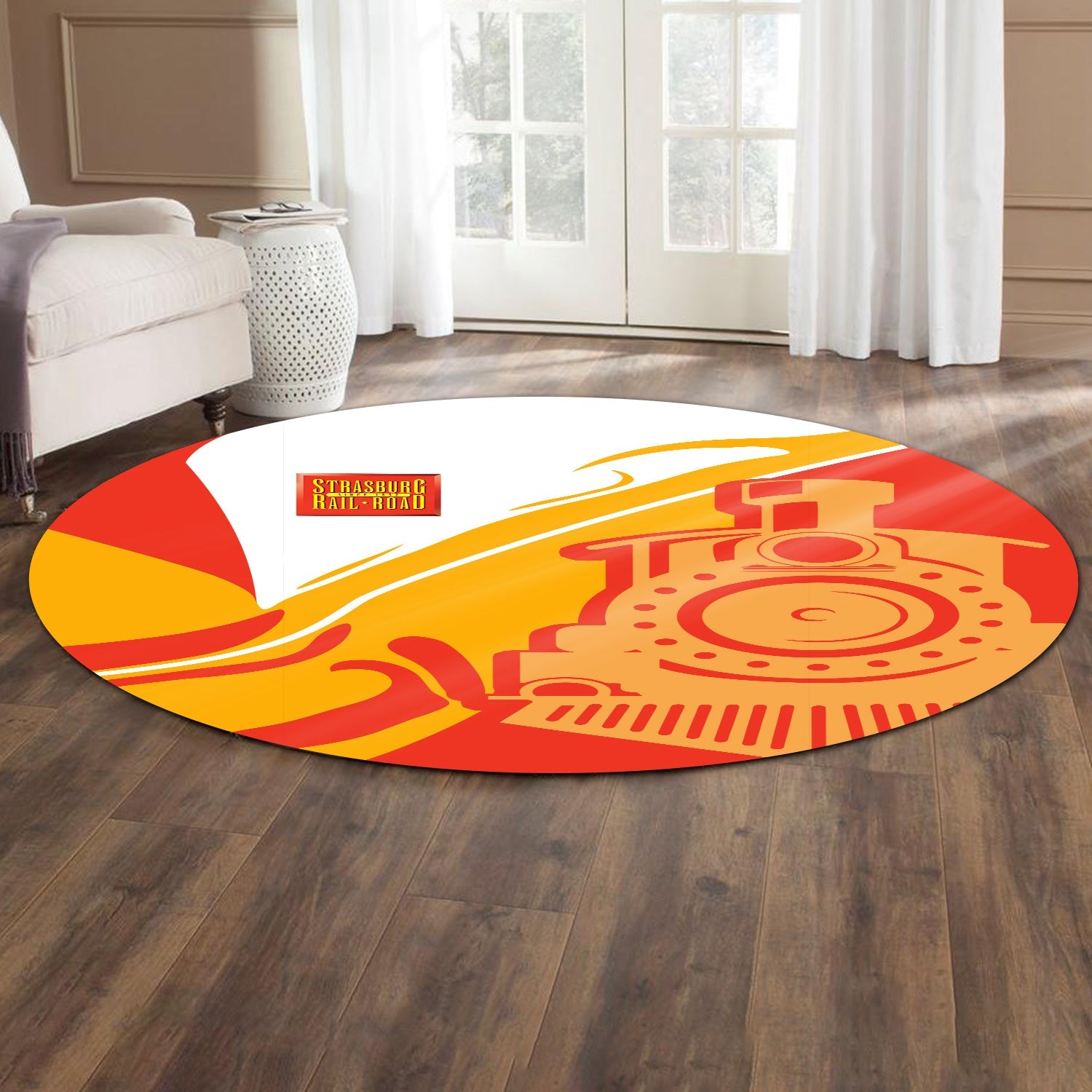 Railspirit Strasburg Railroad Round Mat Flame-Inspired Style Mat Gift Idea For Train Lovers