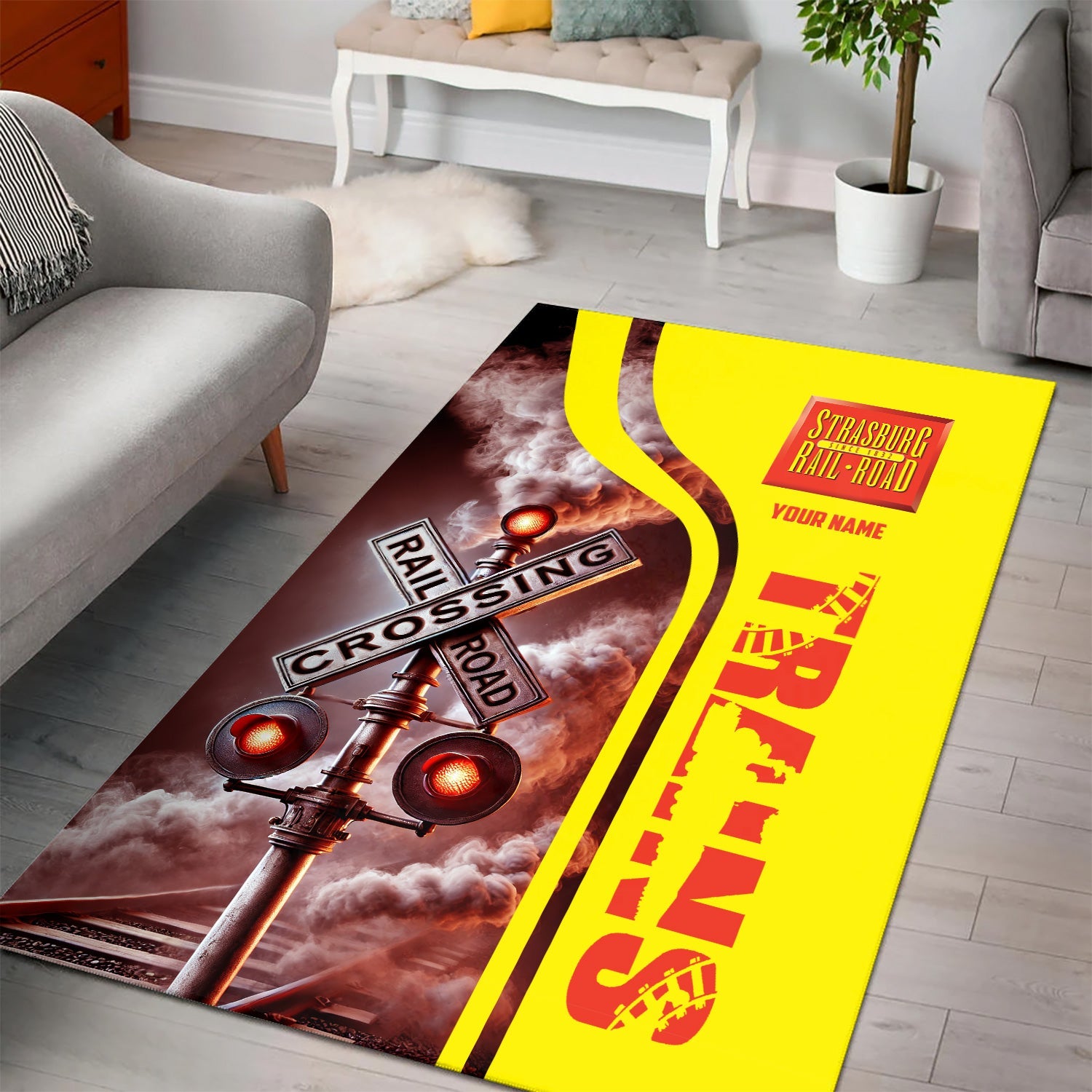 Railspirit Personalized Strasburg Railroad Area Rug Railroad Crossing Sign Rug All Over Print