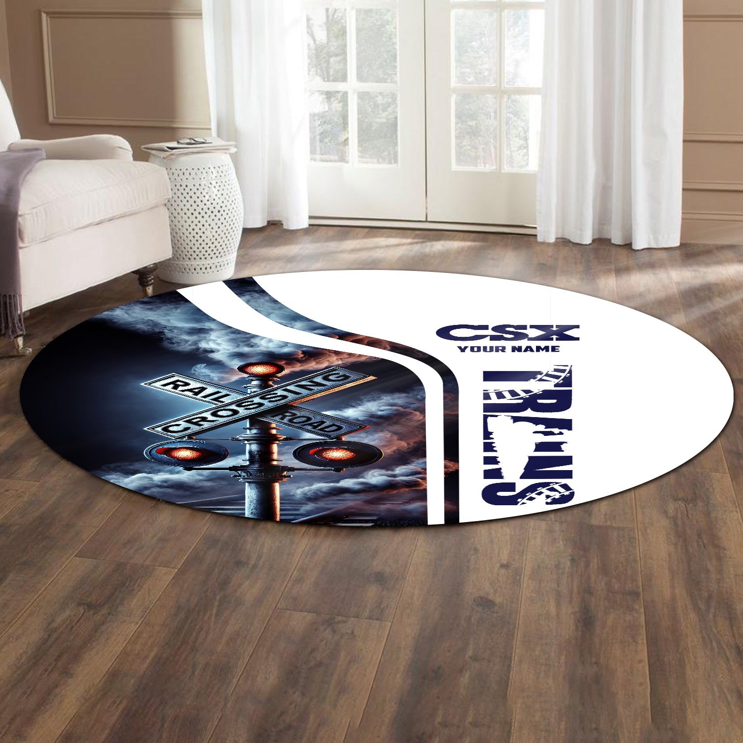 Railspirit Personalized CSX Transportation Railroad Round Mat Railroad Crossing Sign Mat All Over Print