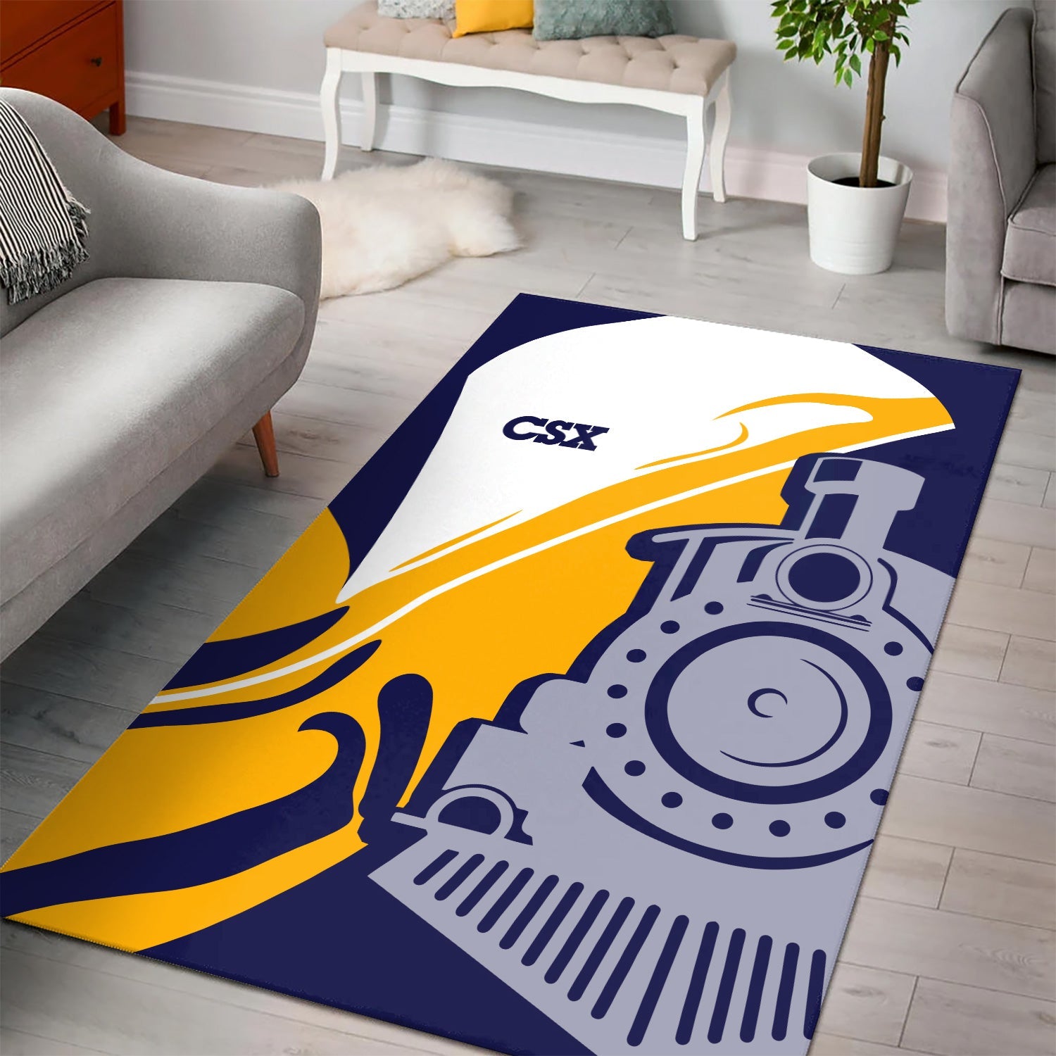 Railspirit CSX Transportation Railroad Area Rug Flame-Inspired Style Rug Gift Idea For Train Lovers