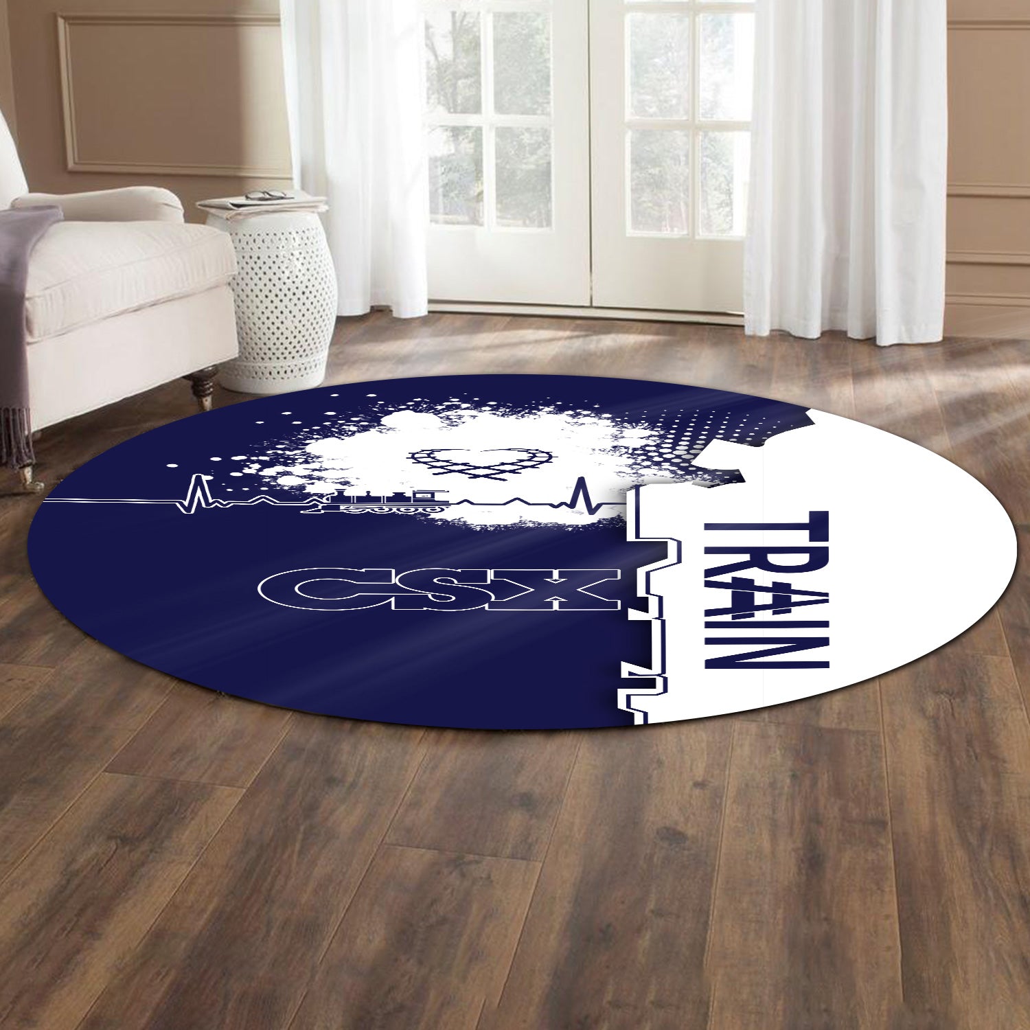 Railspirit CSX Transportation Railroad Round Mat Engine Heartbeat and Track Love Style Mat Gift Idea For Train Lovers