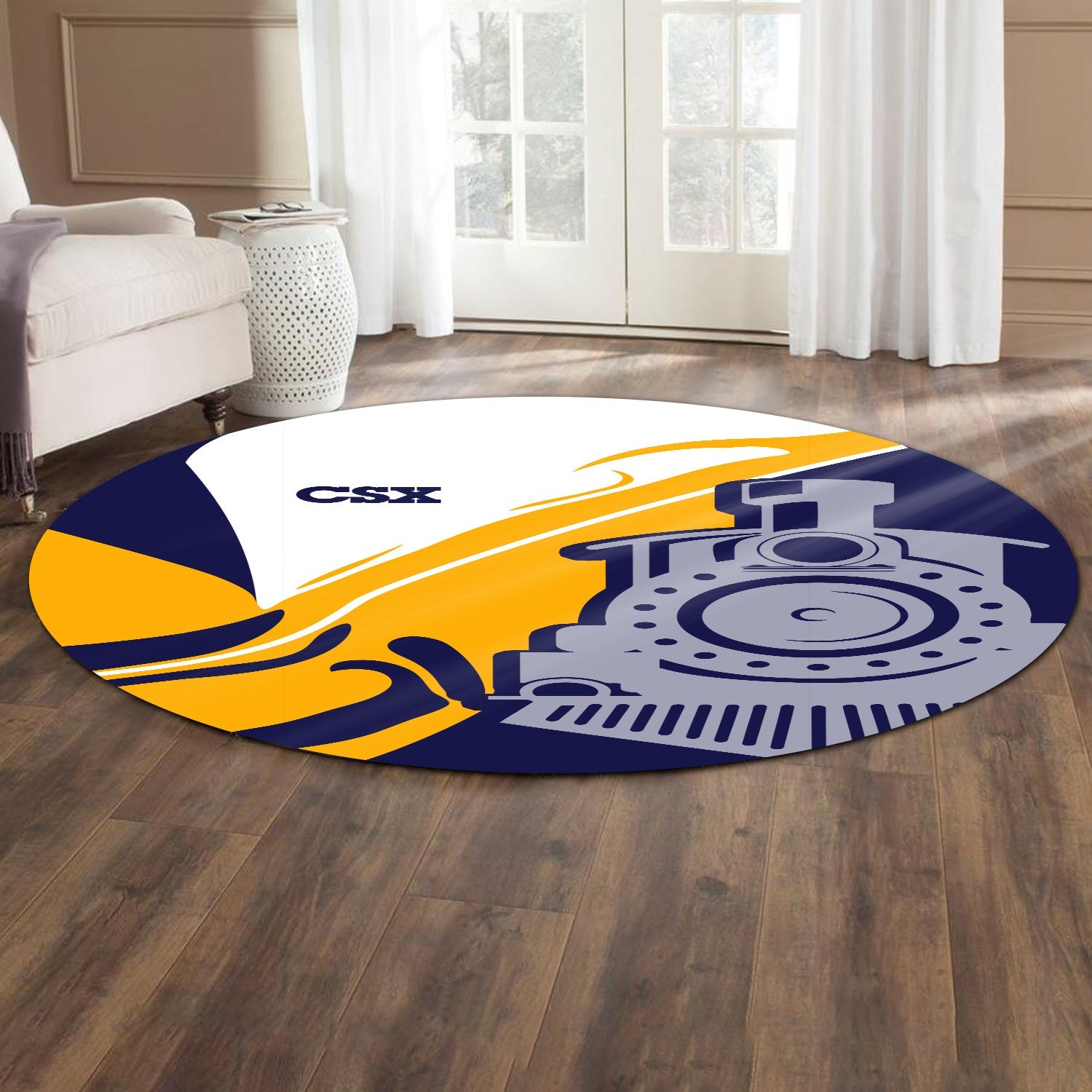 Railspirit CSX Transportation Railroad Round Mat Flame-Inspired Style Mat Gift Idea For Train Lovers