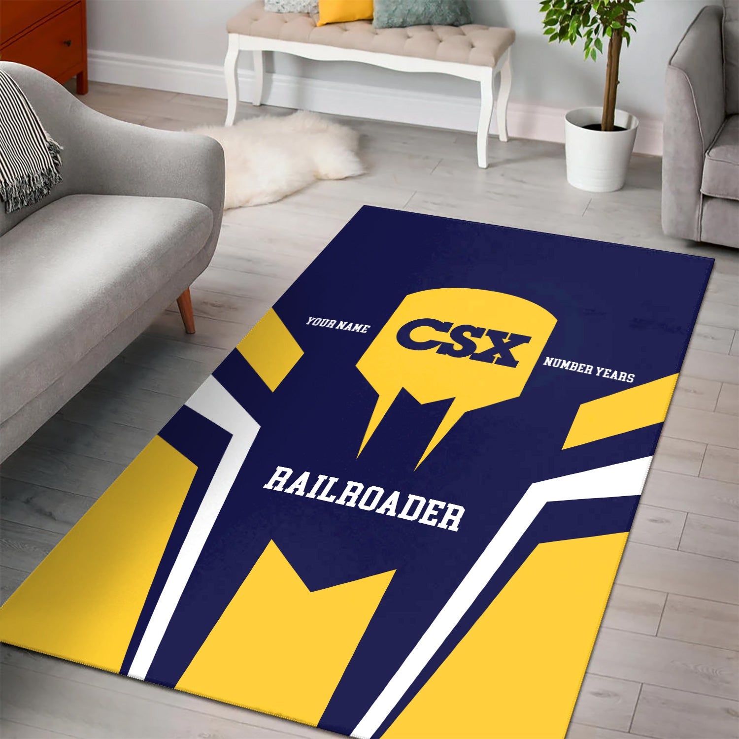 Railspirit Personalized CSX Transportation Railroad Area Rug Custom Year Railroader Rug Gift Idea For Train Lover