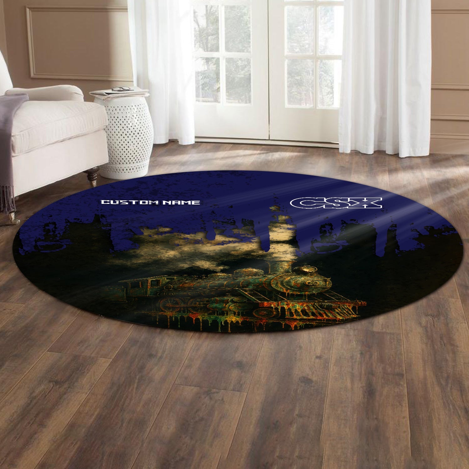 Railspirit Personalized CSX Transportation Railroad Round Mat Vintage Train Art Style Mat For Locomotive Fans