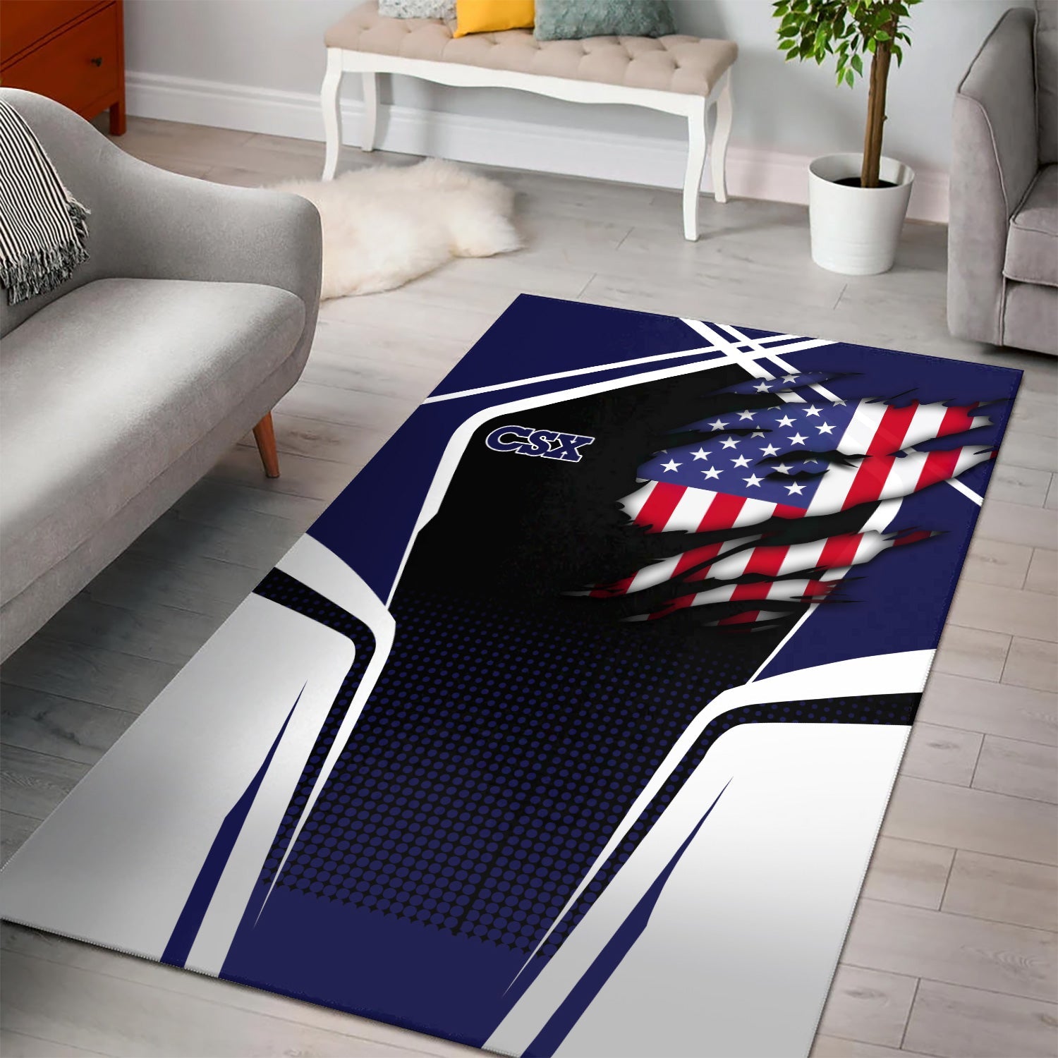Railspirit Personalized CSX Transportation Railroad Area Rug American Eagle Vintage Train Rug