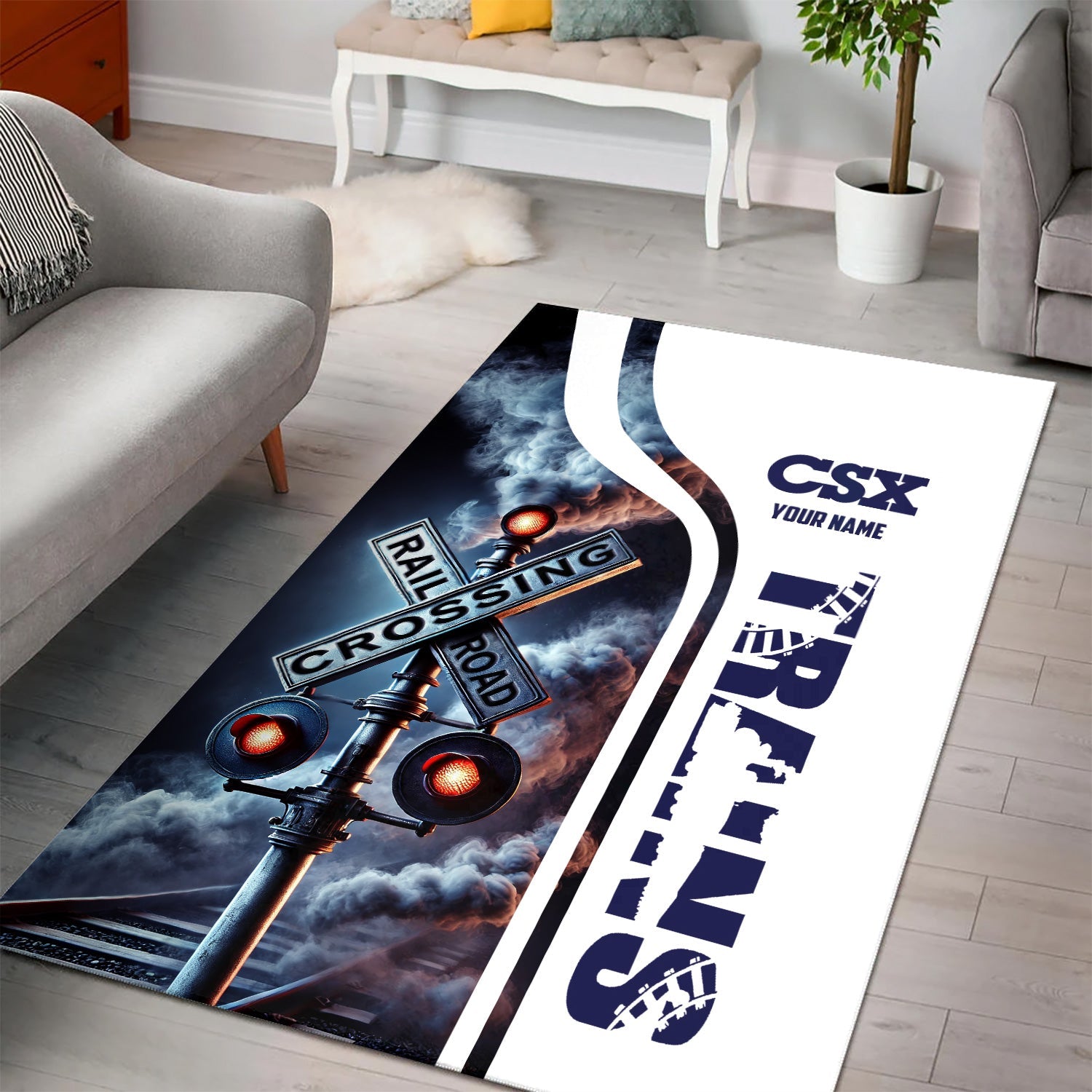 Railspirit Personalized CSX Transportation Railroad Area Rug Railroad Crossing Sign Rug All Over Print