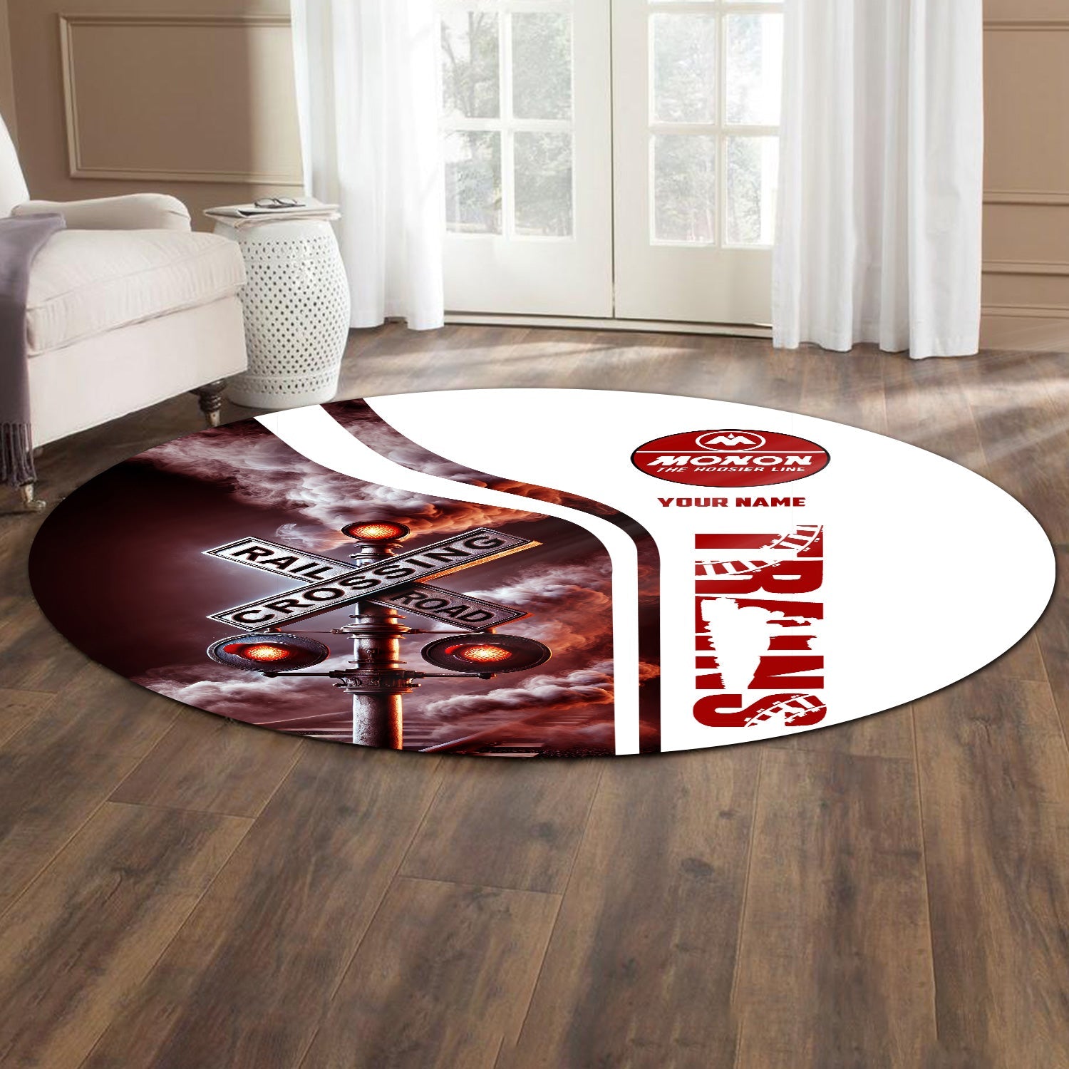 Railspirit Personalized Monon Railroad Round Mat Railroad Crossing Sign Mat All Over Print