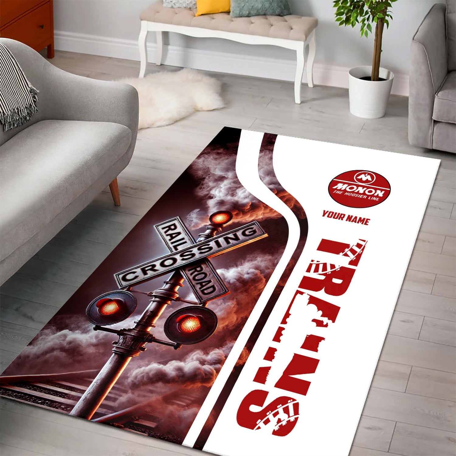 Railspirit Personalized Monon Railroad Area Rug Railroad Crossing Sign Rug All Over Print
