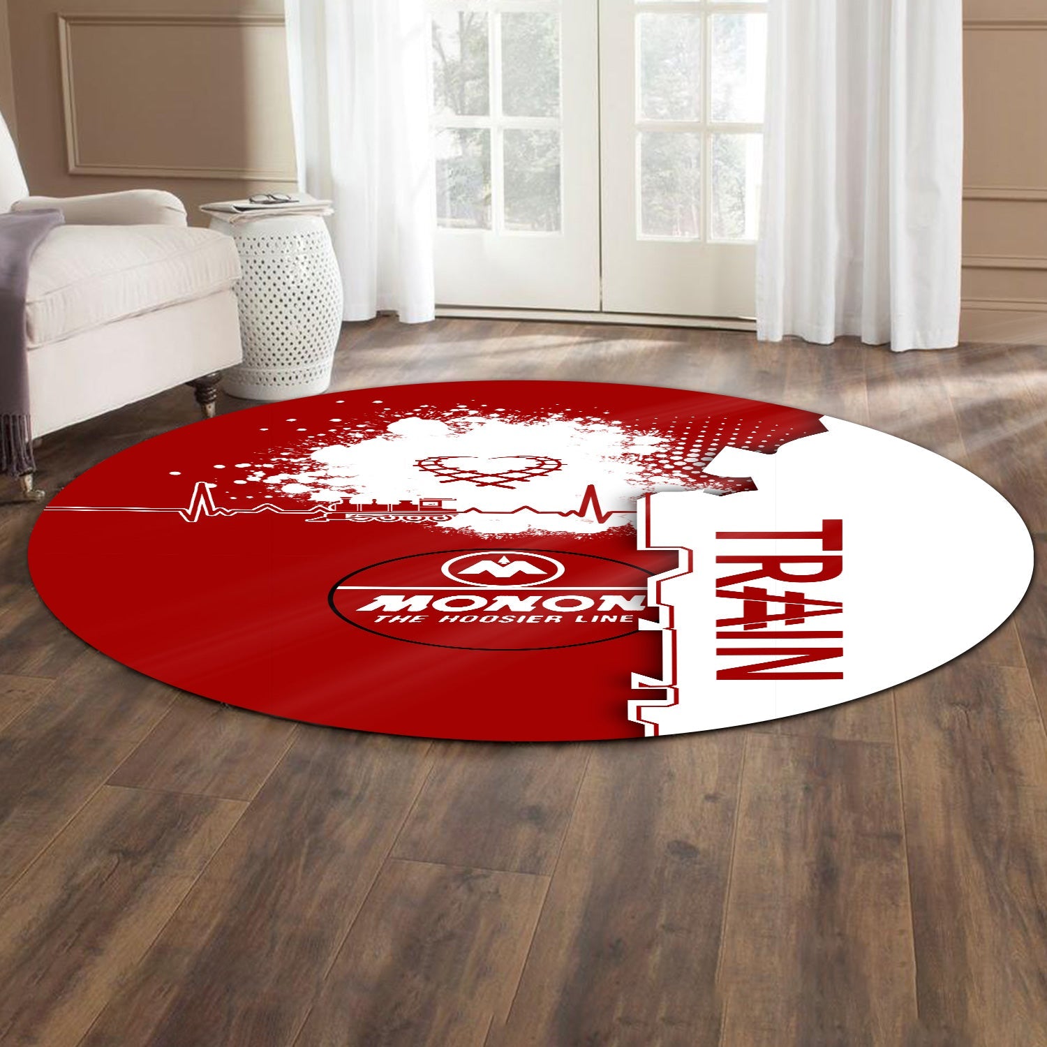 Railspirit Monon Railroad Round Mat Engine Heartbeat and Track Love Style Mat Gift Idea For Train Lovers