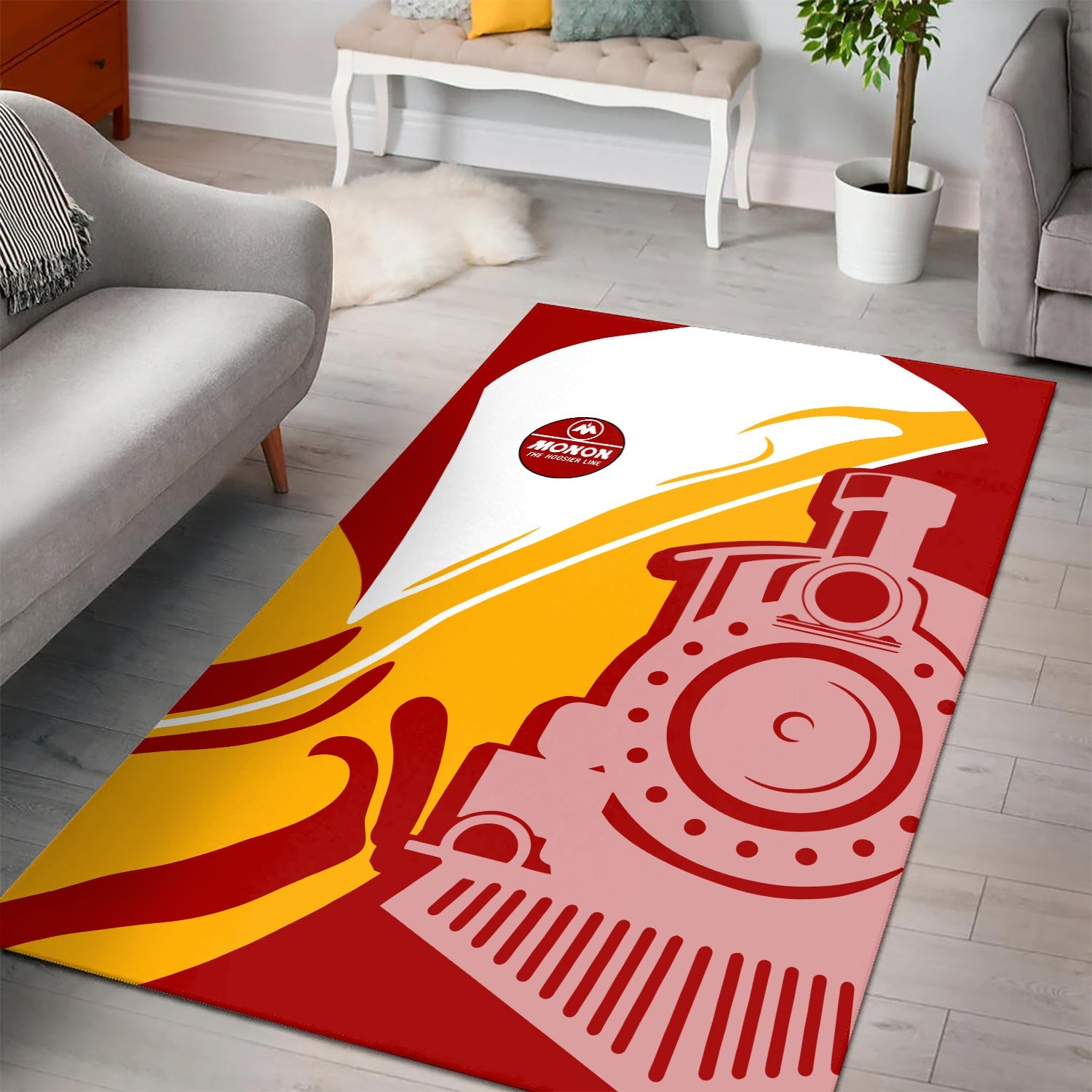 Railspirit Monon Railroad Area Rug Flame-Inspired Style Rug Gift Idea For Train Lovers