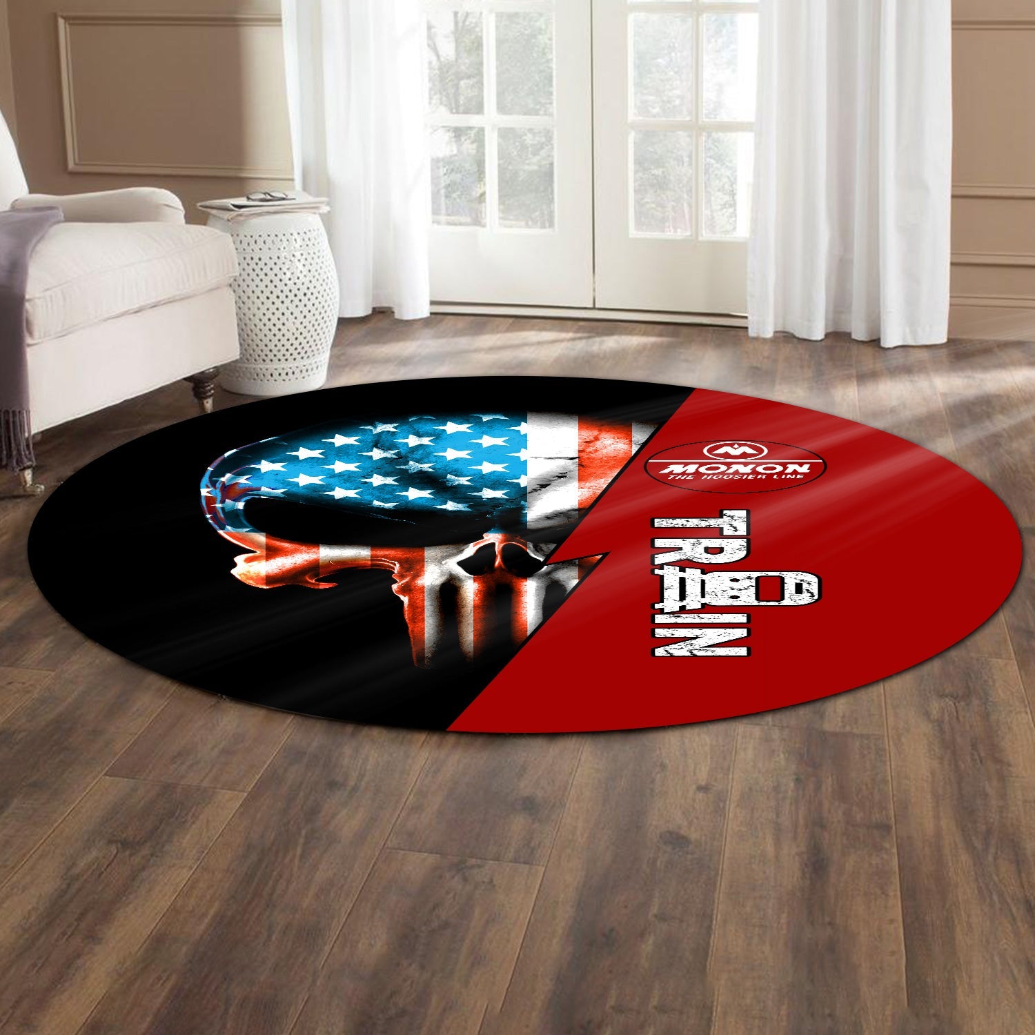Railspirit Monon Railroad Round Mat Train Skull American Flag Style Rug All Over Print