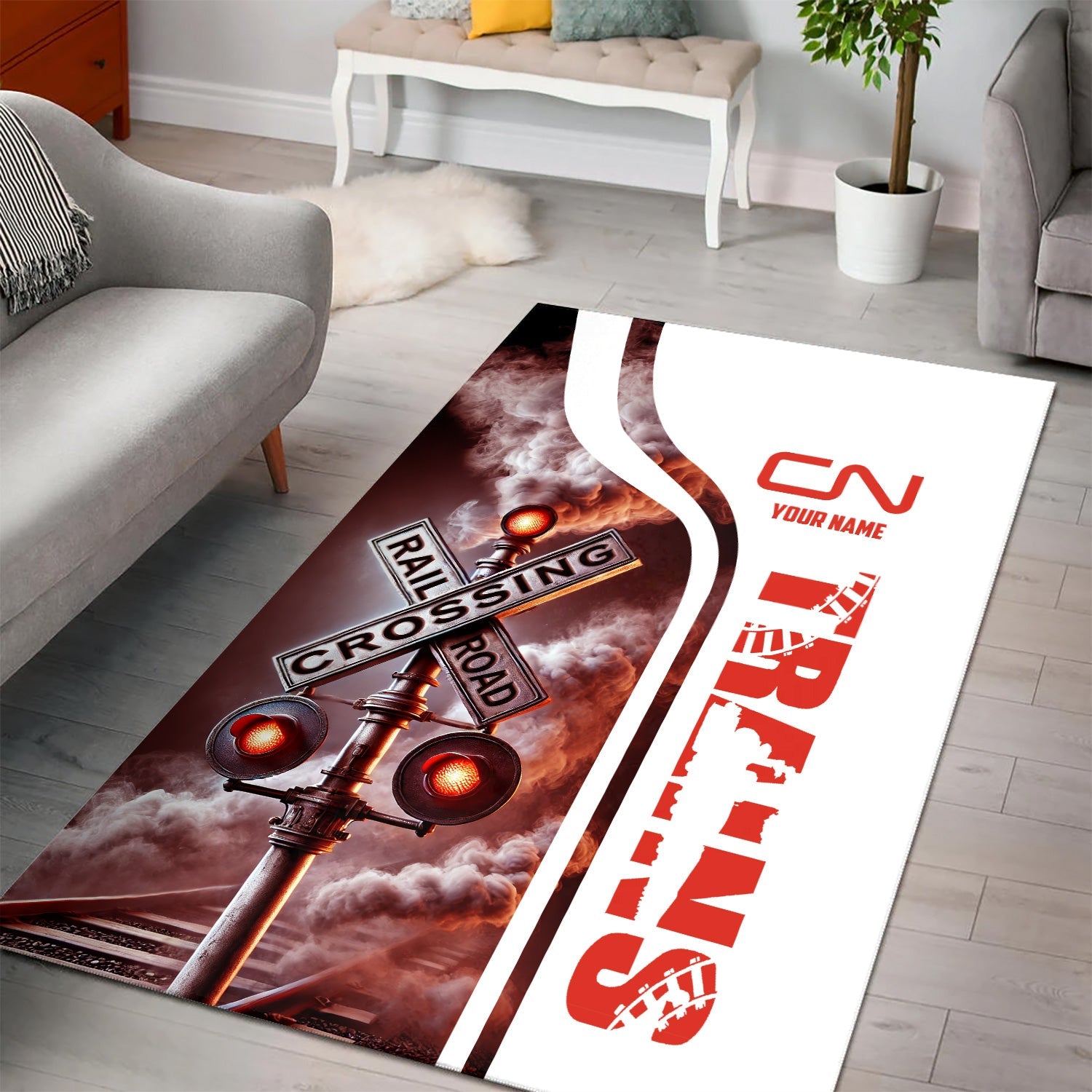 Railspirit Personalized Canadian National Railroad Area Rug Railroad Crossing Sign Rug All Over Print