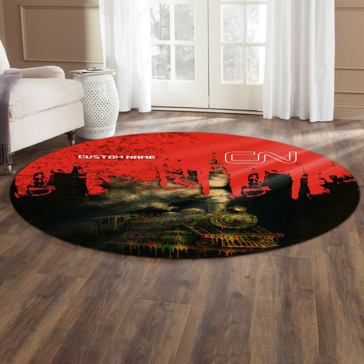 Railspirit Personalized Canadian National Railroad Round Mat Vintage Train Art Style Mat For Locomotive Fans