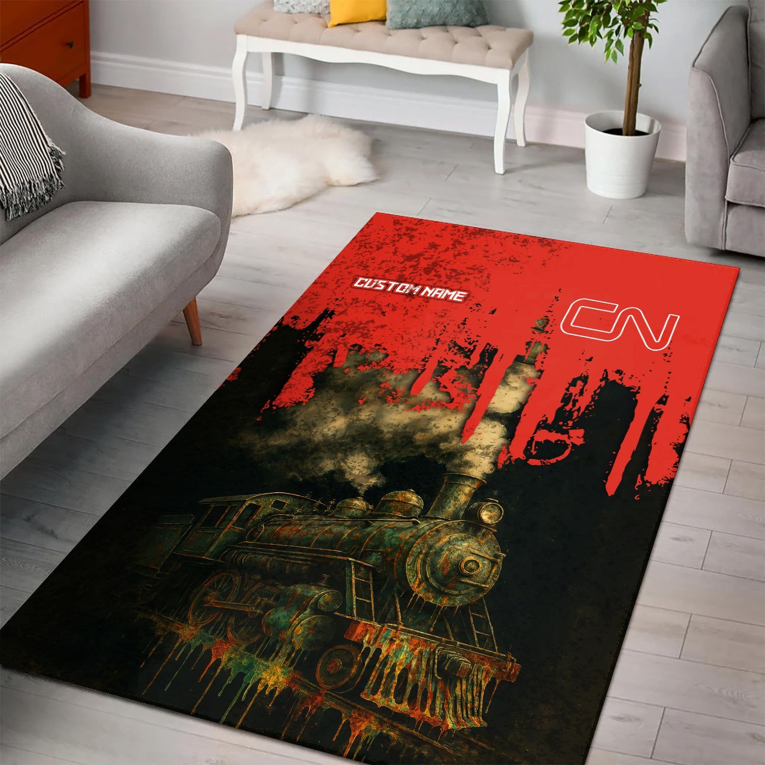 Railspirit Personalized Canadian National Railroad Area Rug Vintage Train Art Style Rug For Locomotive Fans