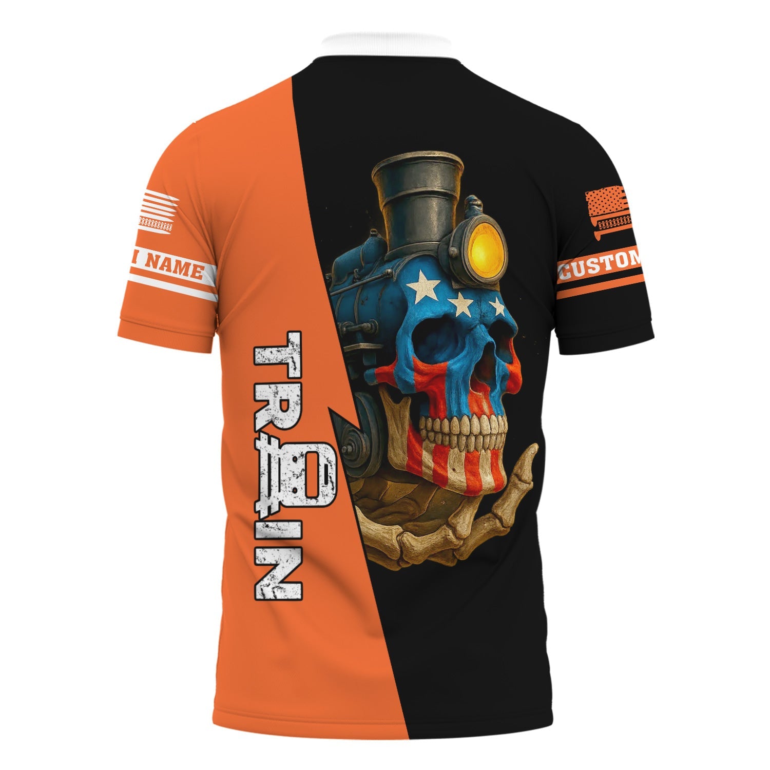 Railspirit Personalized Wheeling And Lake Erie Railroad Polo Shirt Train Skull American Flag Shirt All Over Print