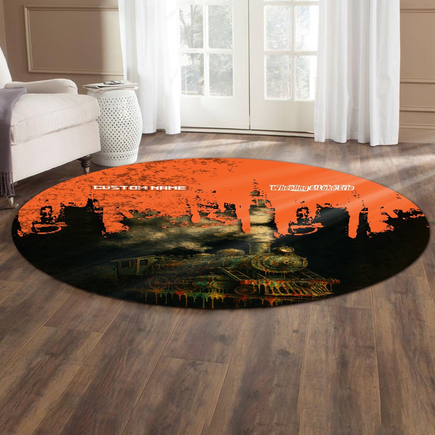 Railspirit Personalized Wheeling And Lake Erie Railroad Round Mat Vintage Train Art Style Mat For Locomotive Fans