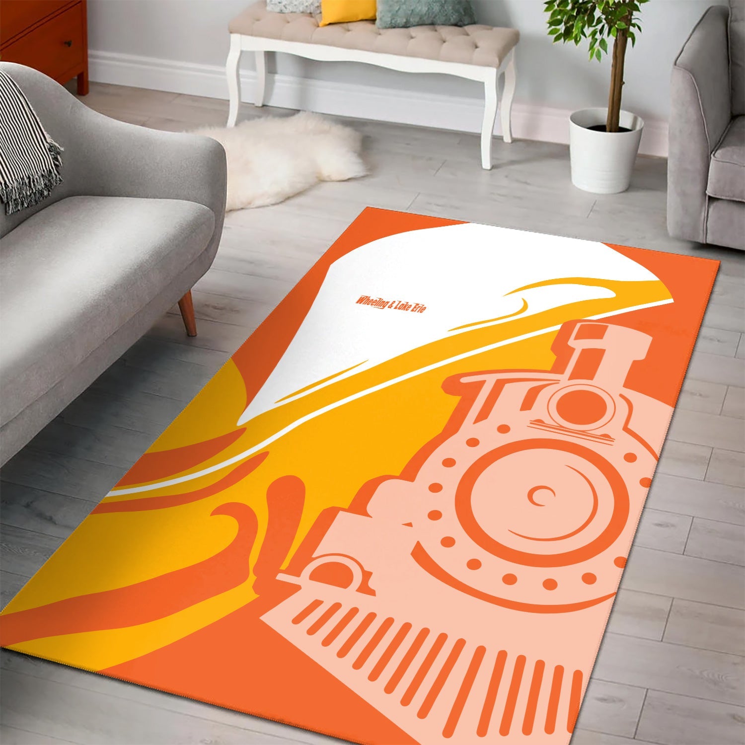 Railspirit Wheeling And Lake Erie Railroad Area Rug Flame-Inspired Style Rug Gift Idea For Train Lovers