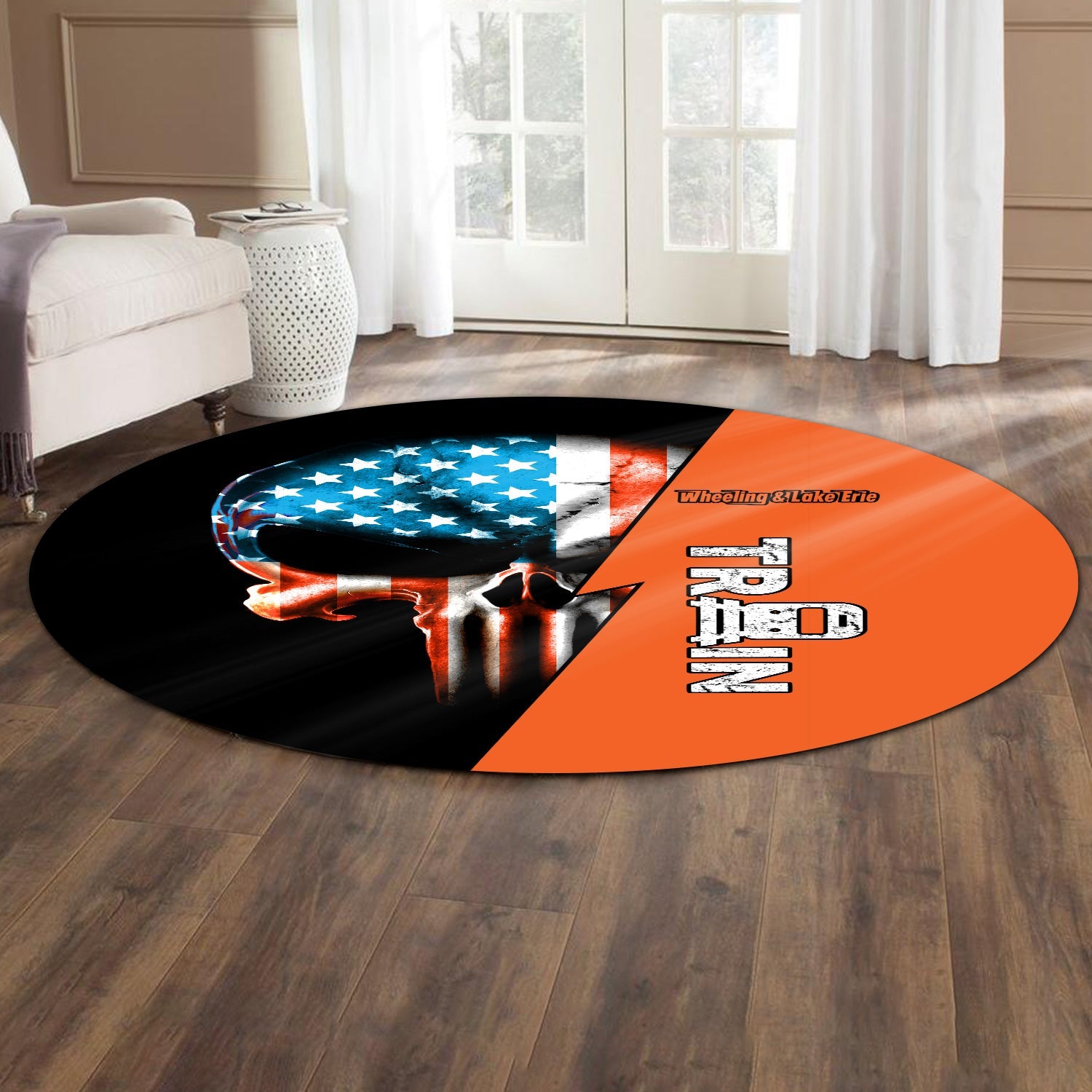 Railspirit Wheeling And Lake Erie Railroad Round Mat Train Skull American Flag Style Rug All Over Print