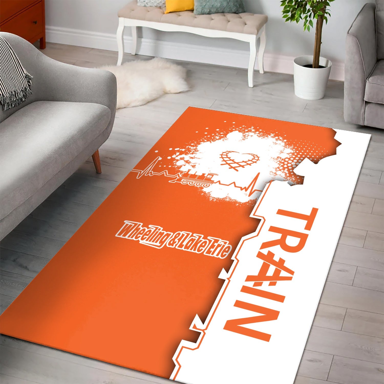 Railspirit Wheeling And Lake Erie Railroad Area Rug Engine Heartbeat and Track Love Style Rug Gift Idea For Train Lovers