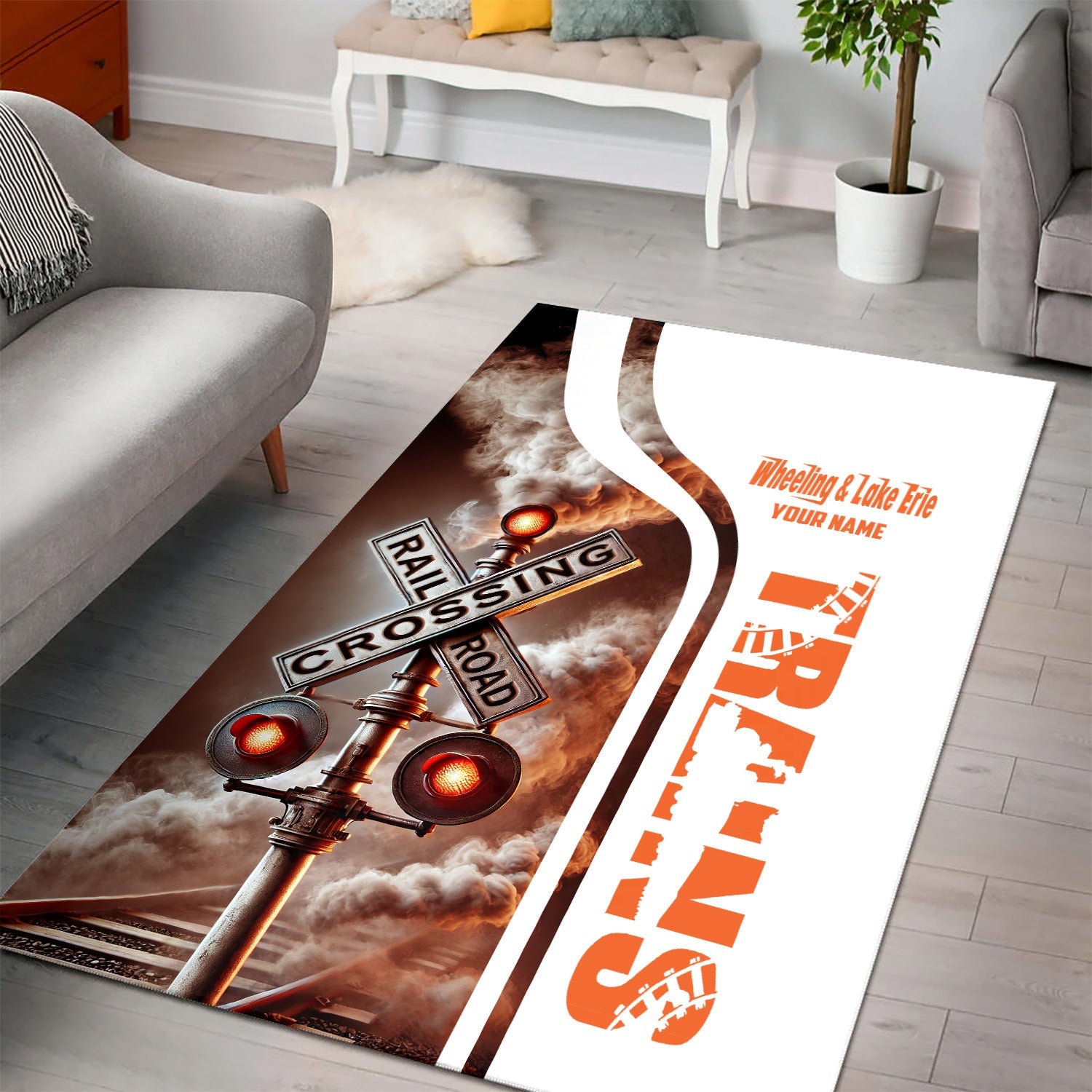 Railspirit Personalized Wheeling And Lake Erie Railroad Area Rug Railroad Crossing Sign Rug All Over Print