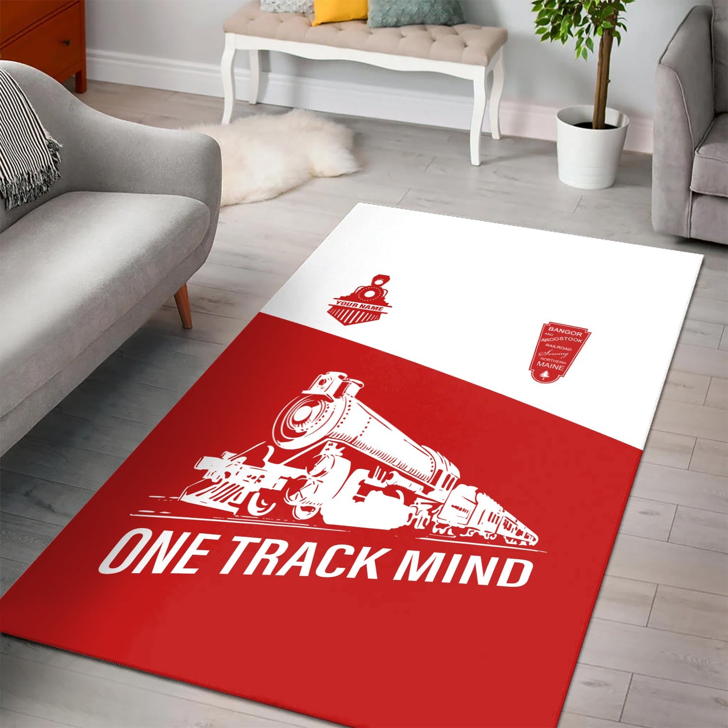 Railspirit Personalized Bangor And Aroostook Railroad Area Rug One Track Mind Train Rug Gift Idea For Train Lover
