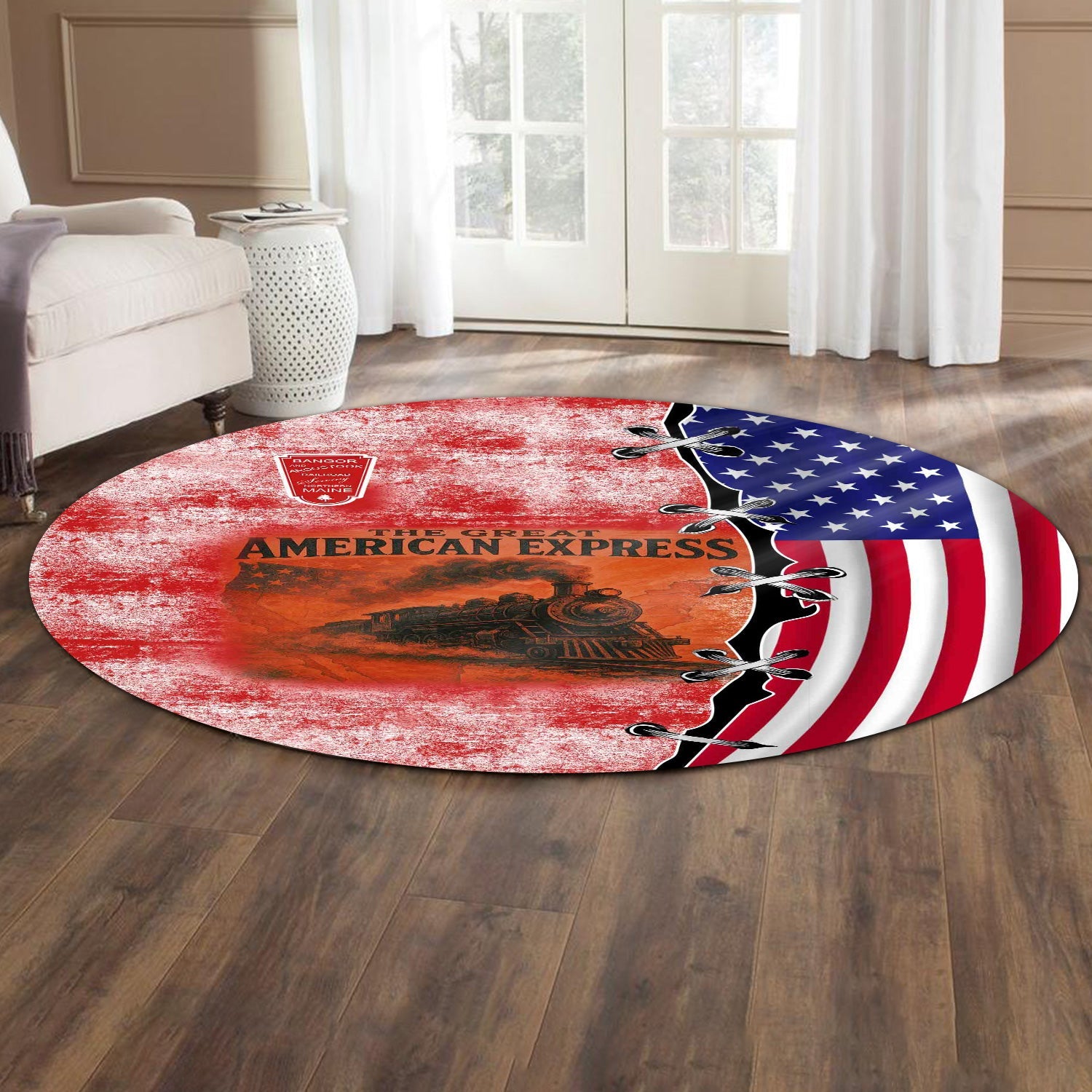 Railspirit Bangor And Aroostook Railroad Round Mat Retro American Express Train With USA Flag Round Mat