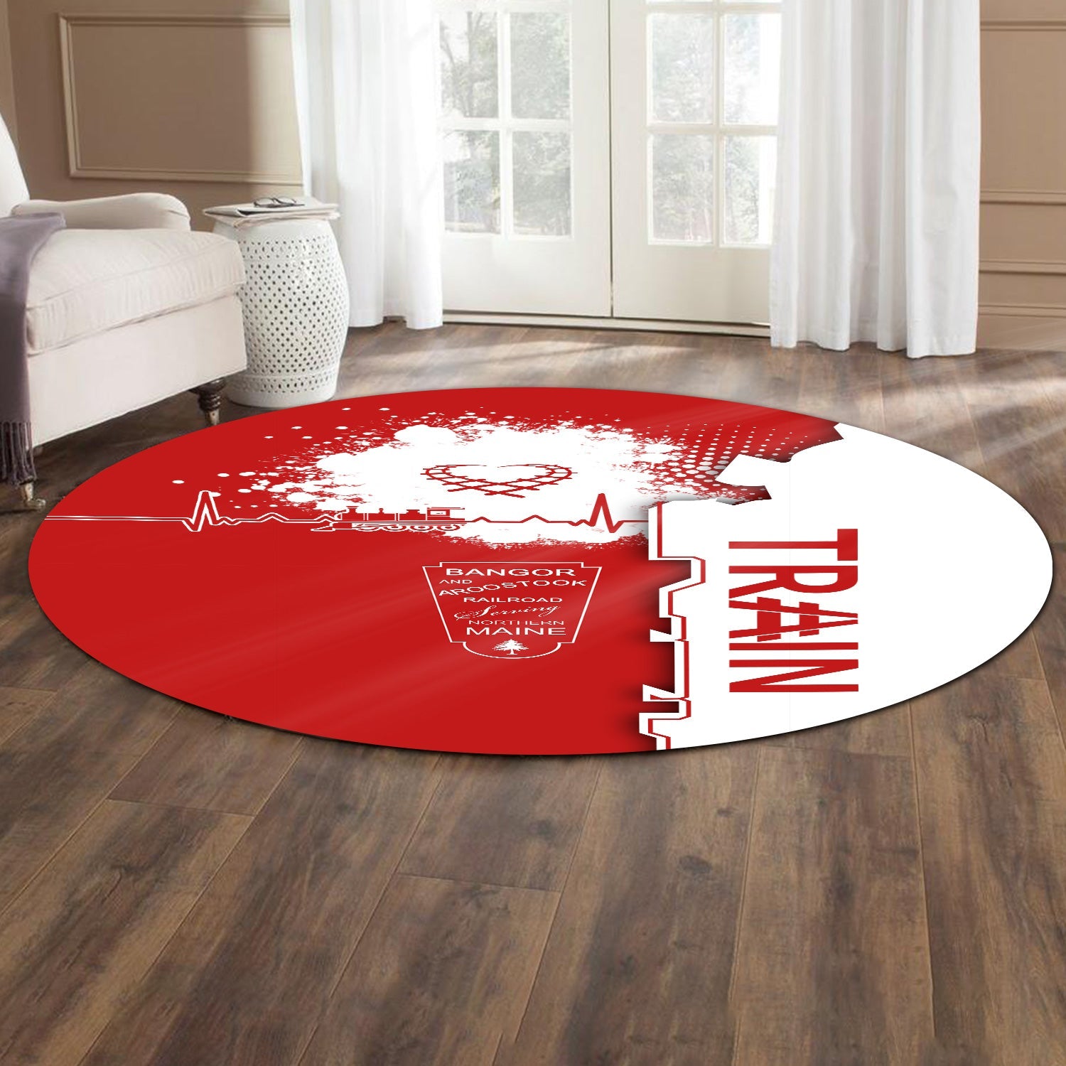 Railspirit Bangor And Aroostook Railroad Round Mat Engine Heartbeat and Track Love Style Mat Gift Idea For Train Lovers