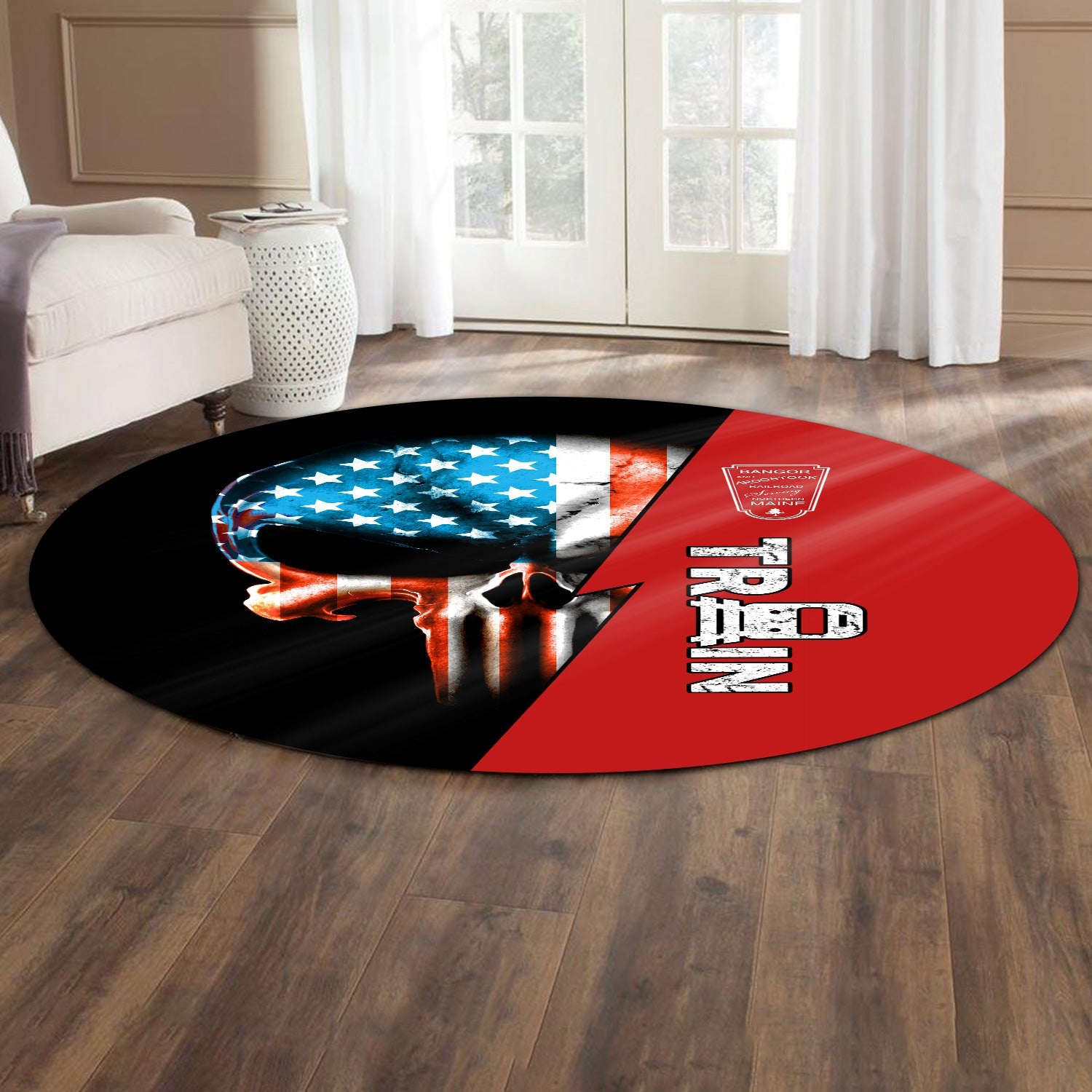 Railspirit Bangor And Aroostook Railroad Round Mat Train Skull American Flag Style Rug All Over Print