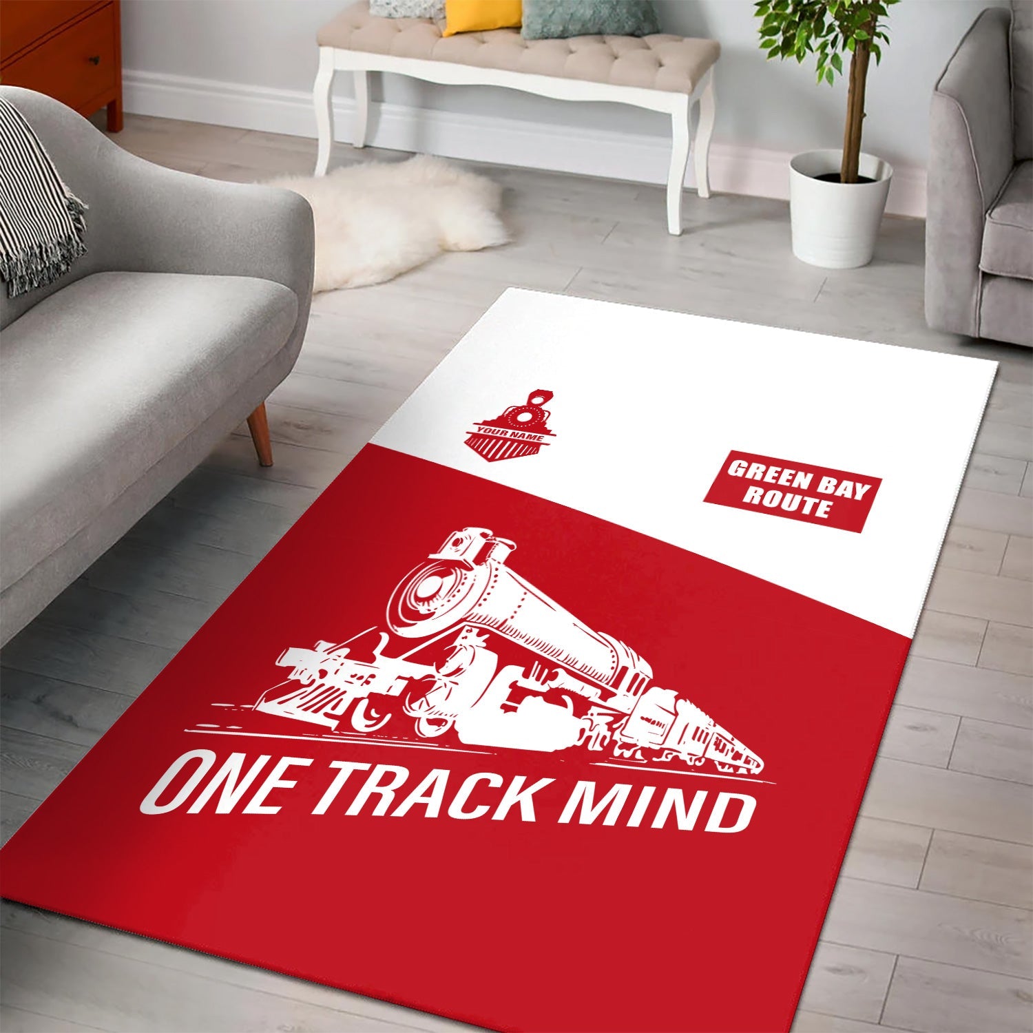 Railspirit Personalized Green Bay & Western Railroad Area Rug One Track Mind Train Rug Gift Idea For Train Lover