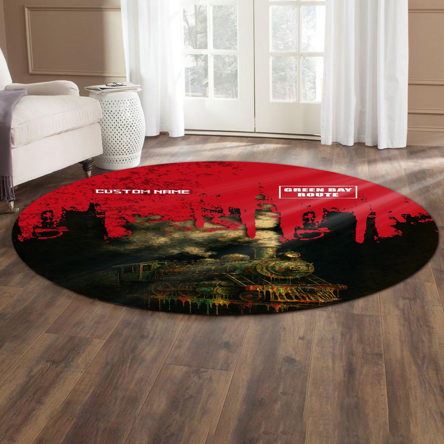 Railspirit Personalized Green Bay & Western Railroad Round Mat Vintage Train Art Style Mat For Locomotive Fans