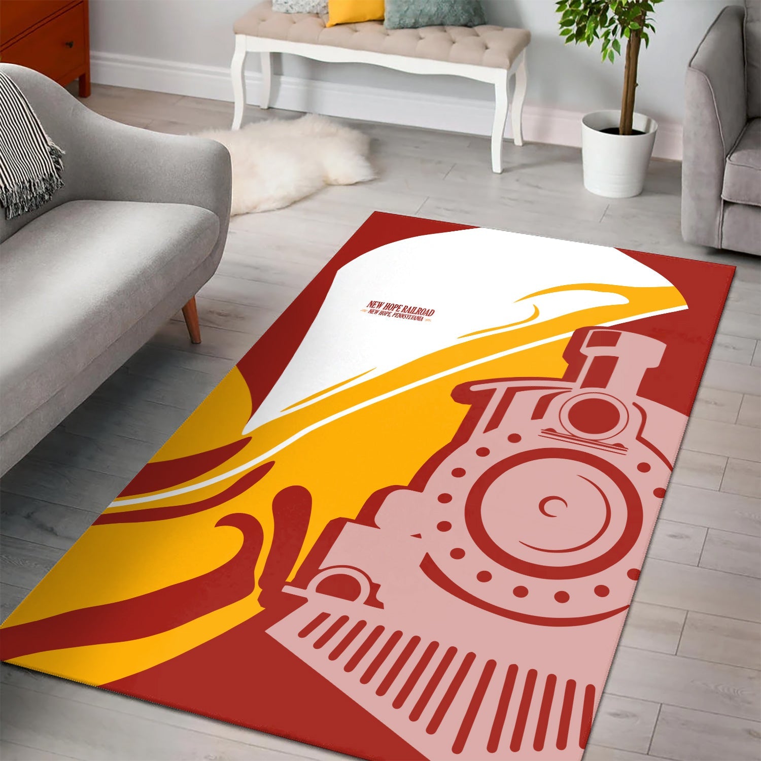 Railspirit New Hope Railroad Area Rug Flame-Inspired Style Rug Gift Idea For Train Lovers