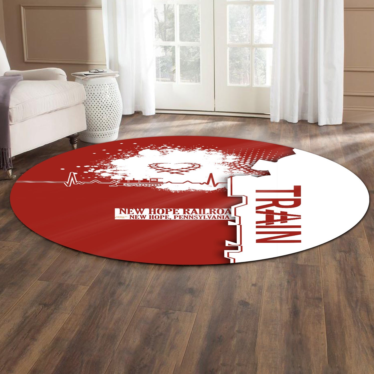 Railspirit New Hope Railroad Round Mat Engine Heartbeat and Track Love Style Mat Gift Idea For Train Lovers