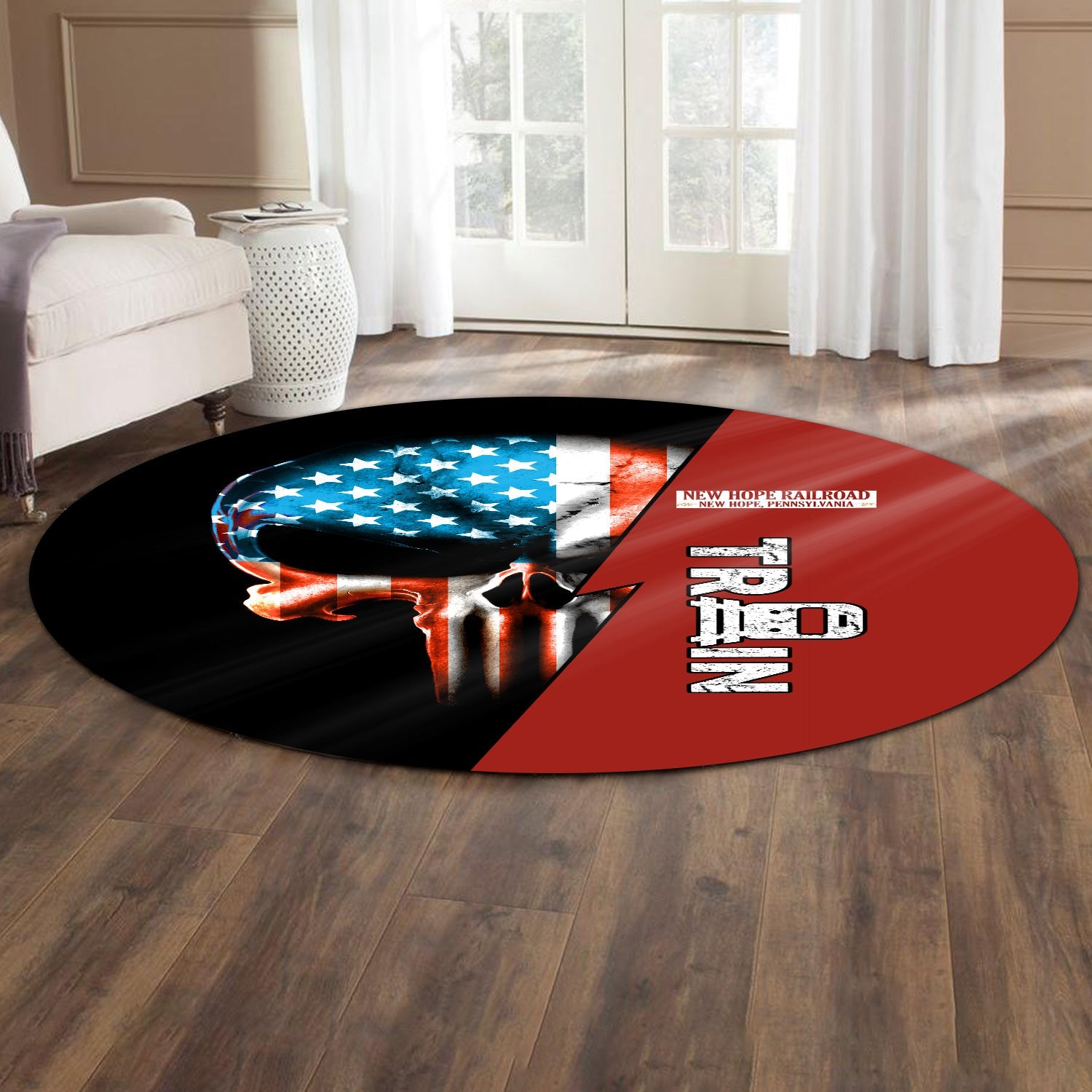 Railspirit New Hope Railroad Round Mat Train Skull American Flag Style Rug All Over Print