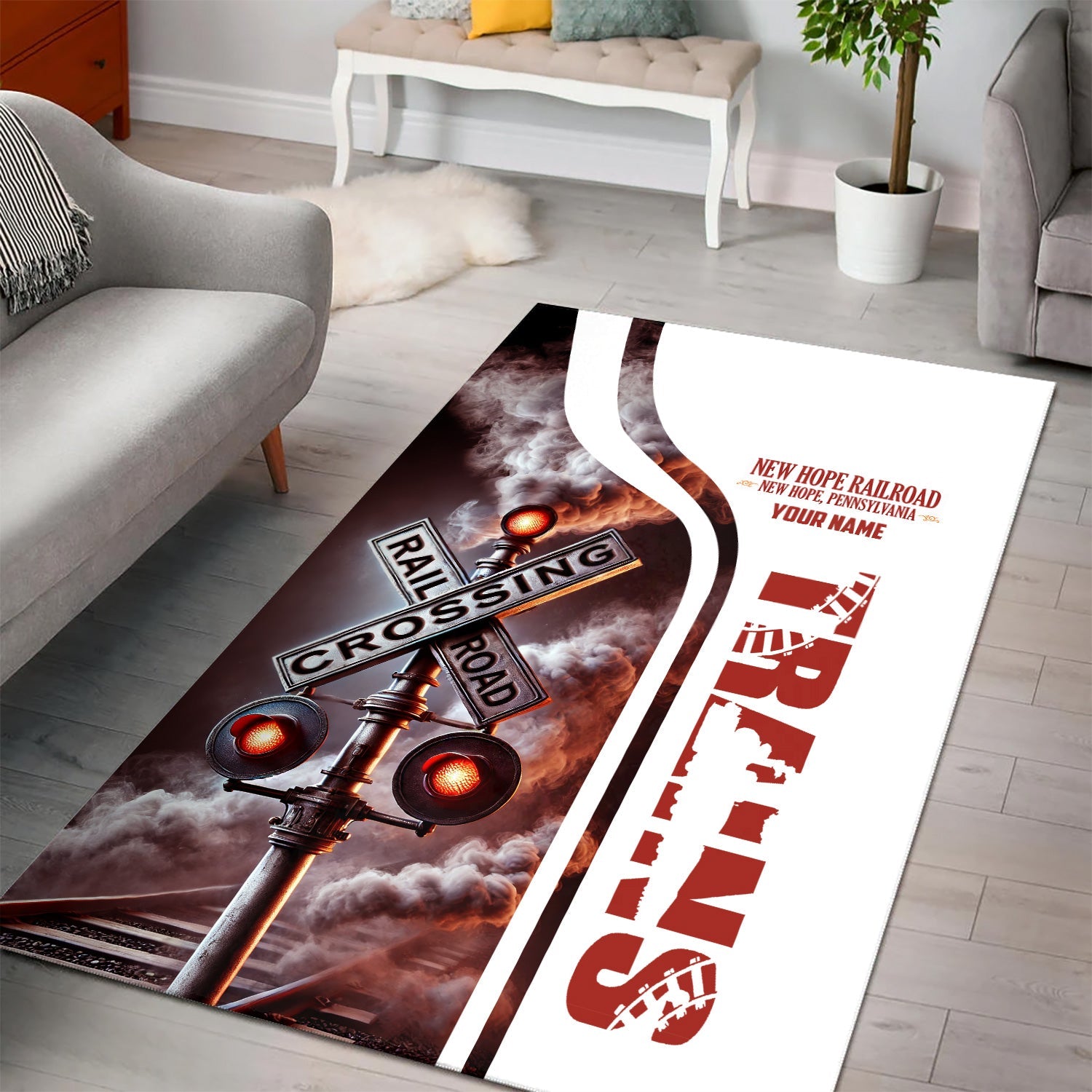 Railspirit Personalized New Hope Railroad Area Rug Railroad Crossing Sign Rug All Over Print
