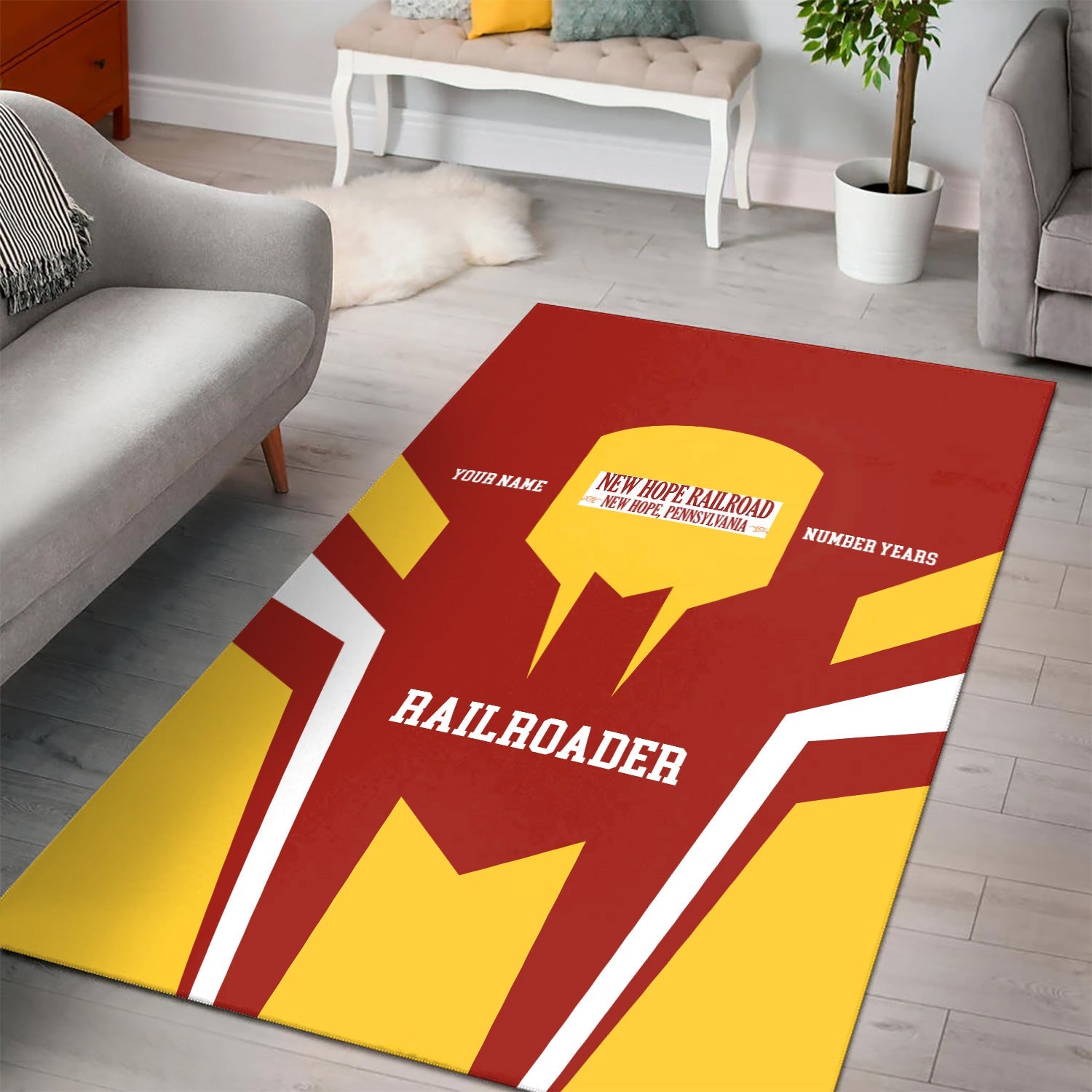 Railspirit Personalized New Hope Railroad Area Rug Custom Year Railroader Rug Gift Idea For Train Lover