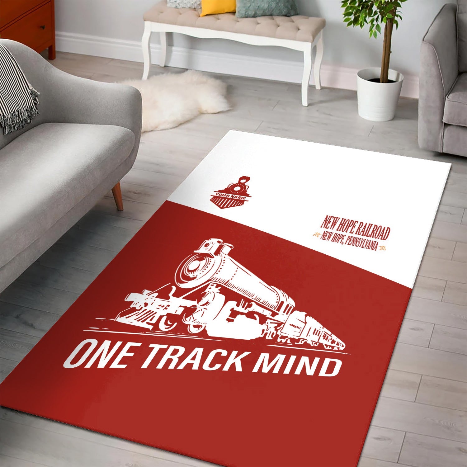 Railspirit Personalized New Hope Railroad Area Rug One Track Mind Train Rug Gift Idea For Train Lover
