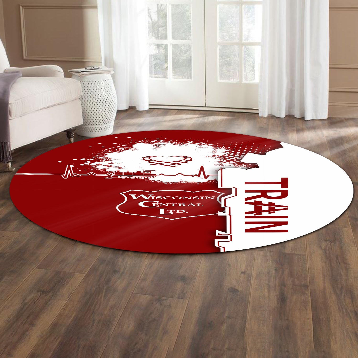 Railspirit Wisconsin Central Ltd Railroad Round Mat Engine Heartbeat and Track Love Style Mat Gift Idea For Train Lovers