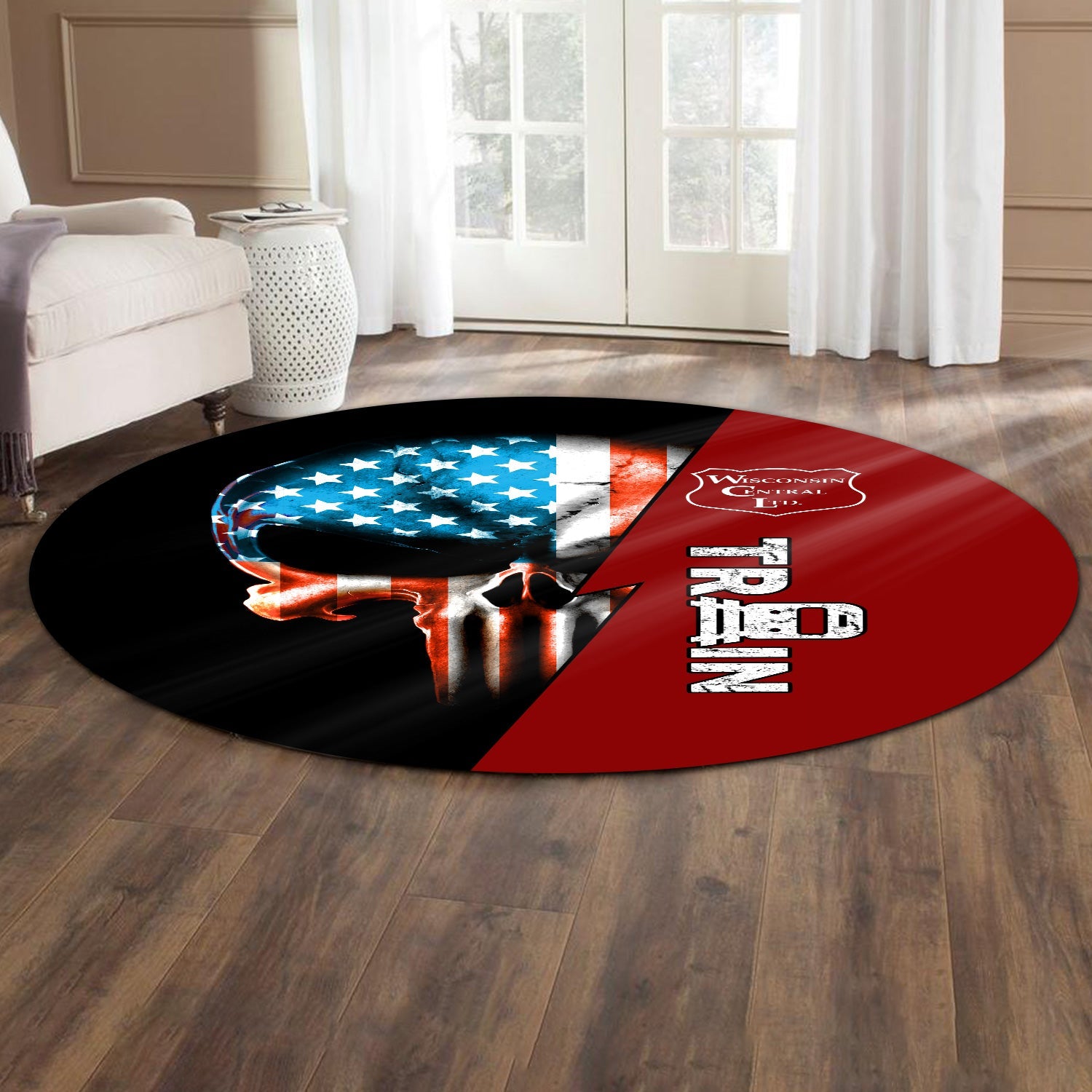 Railspirit Wisconsin Central Ltd Railroad Round Mat Train Skull American Flag Style Rug All Over Print
