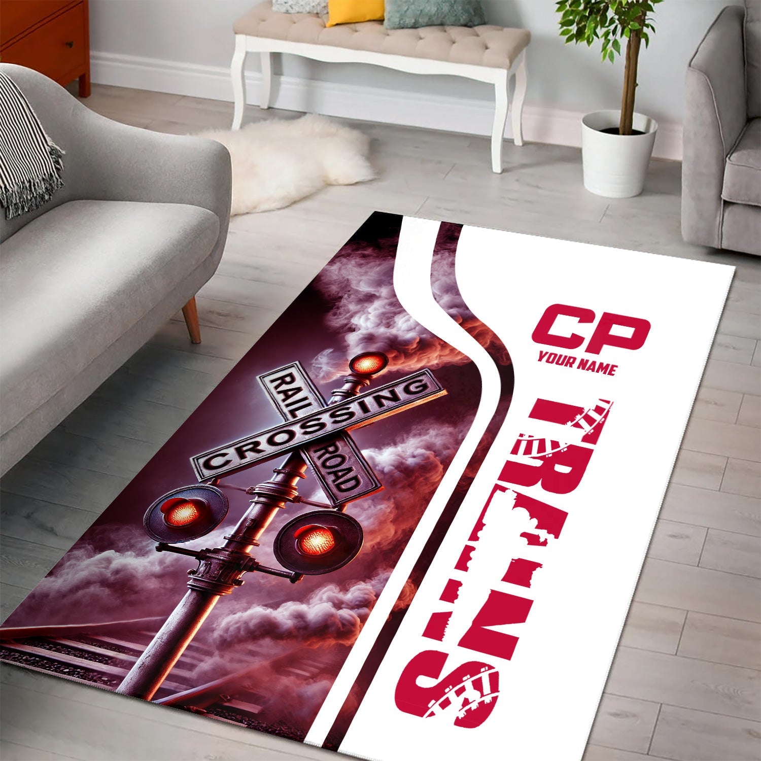 Railspirit Personalized Canadian Pacific Railroad Area Rug Railroad Crossing Sign Rug All Over Print
