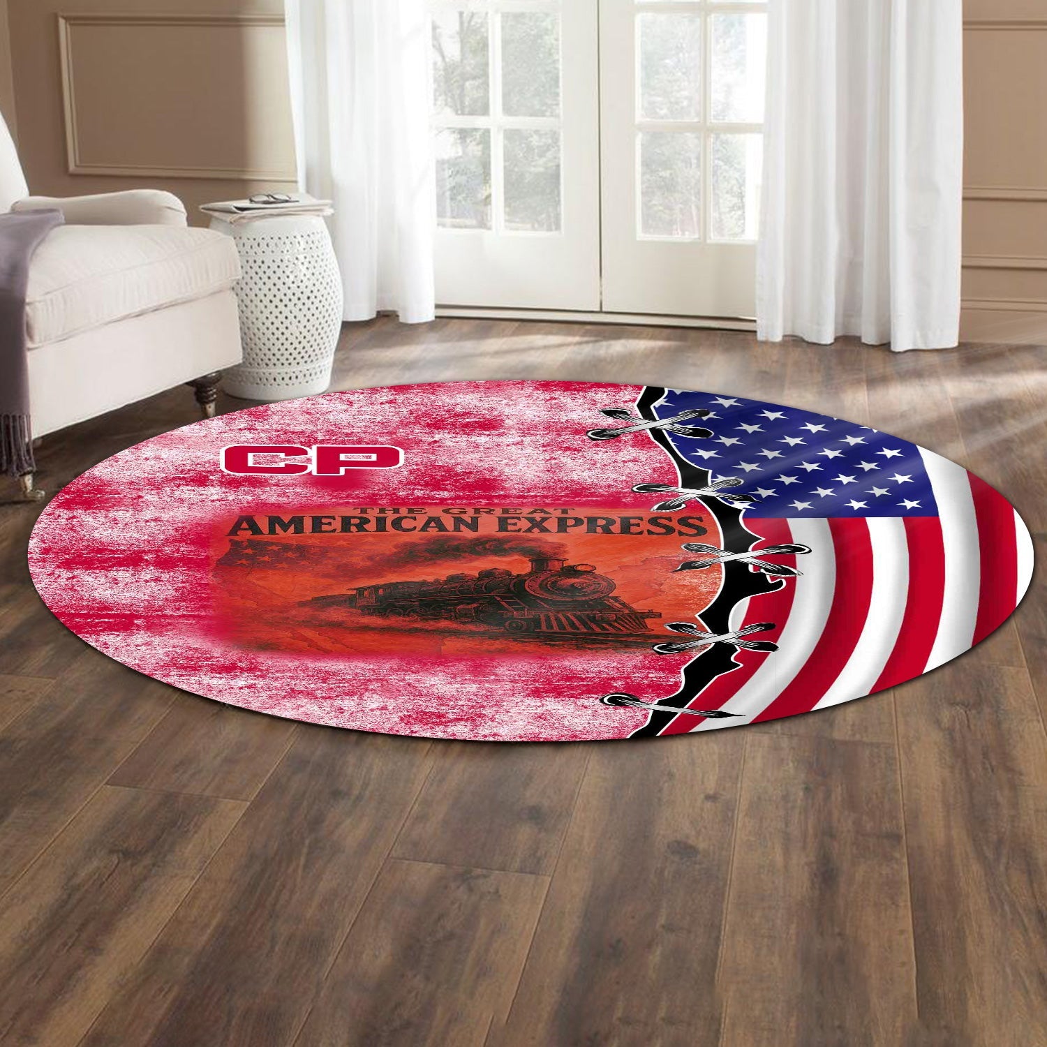Railspirit Canadian Pacific Railroad Round Mat Retro American Express Train With USA Flag Round Mat