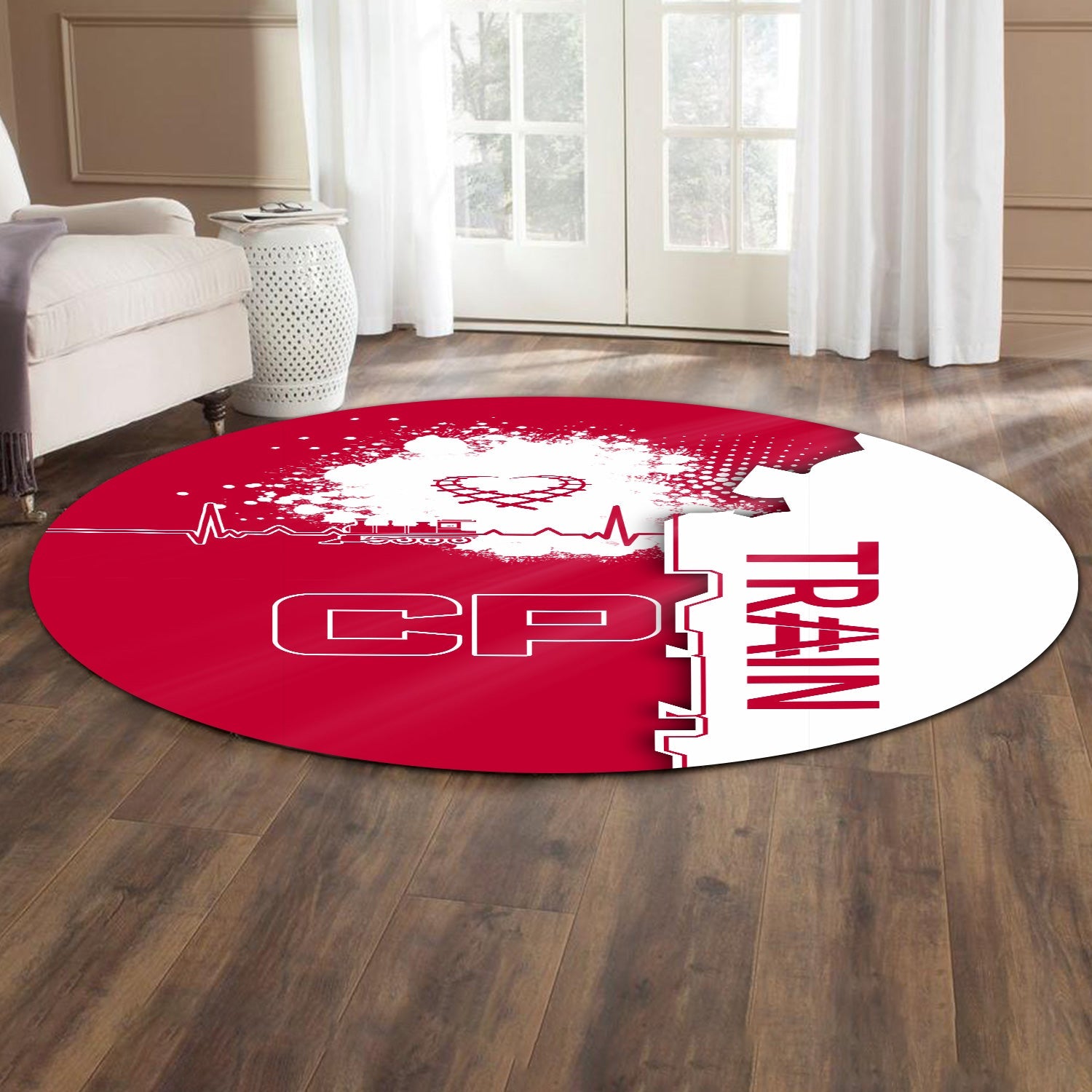 Railspirit Canadian Pacific Railroad Round Mat Engine Heartbeat and Track Love Style Mat Gift Idea For Train Lovers