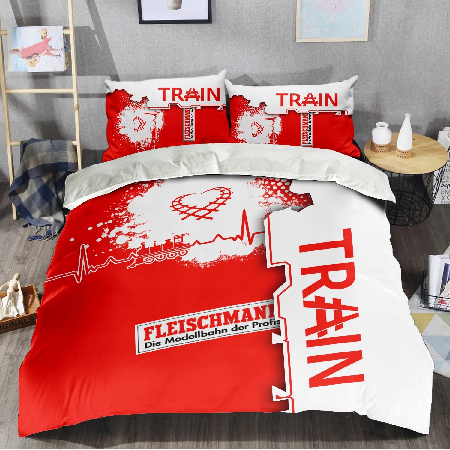Railspirit Fleischmann And Western Railroad Bedding Set Engine Heartbeat and Track Love Style Bedding Set Gift Idea For Train Lovers
