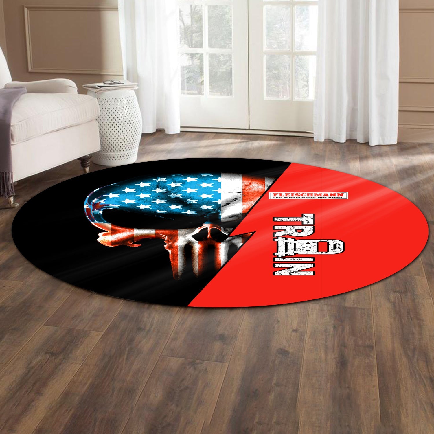 Railspirit Fleischmann And Western Railroad Round Mat Train Skull American Flag Style Rug All Over Print
